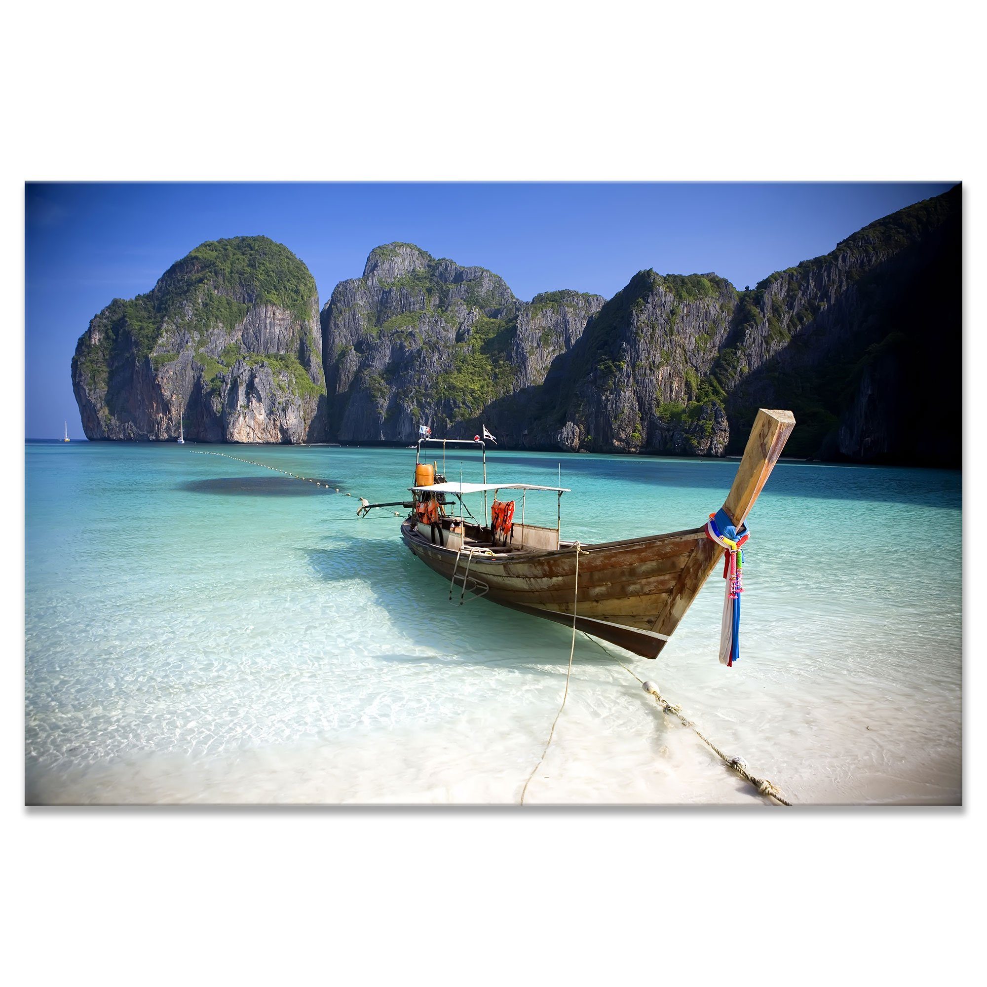 WallSpirit Leinwandbild "Strand mit Boot" - XXL Wandbild, Leinwand geeignet für alle Wohnbereiche