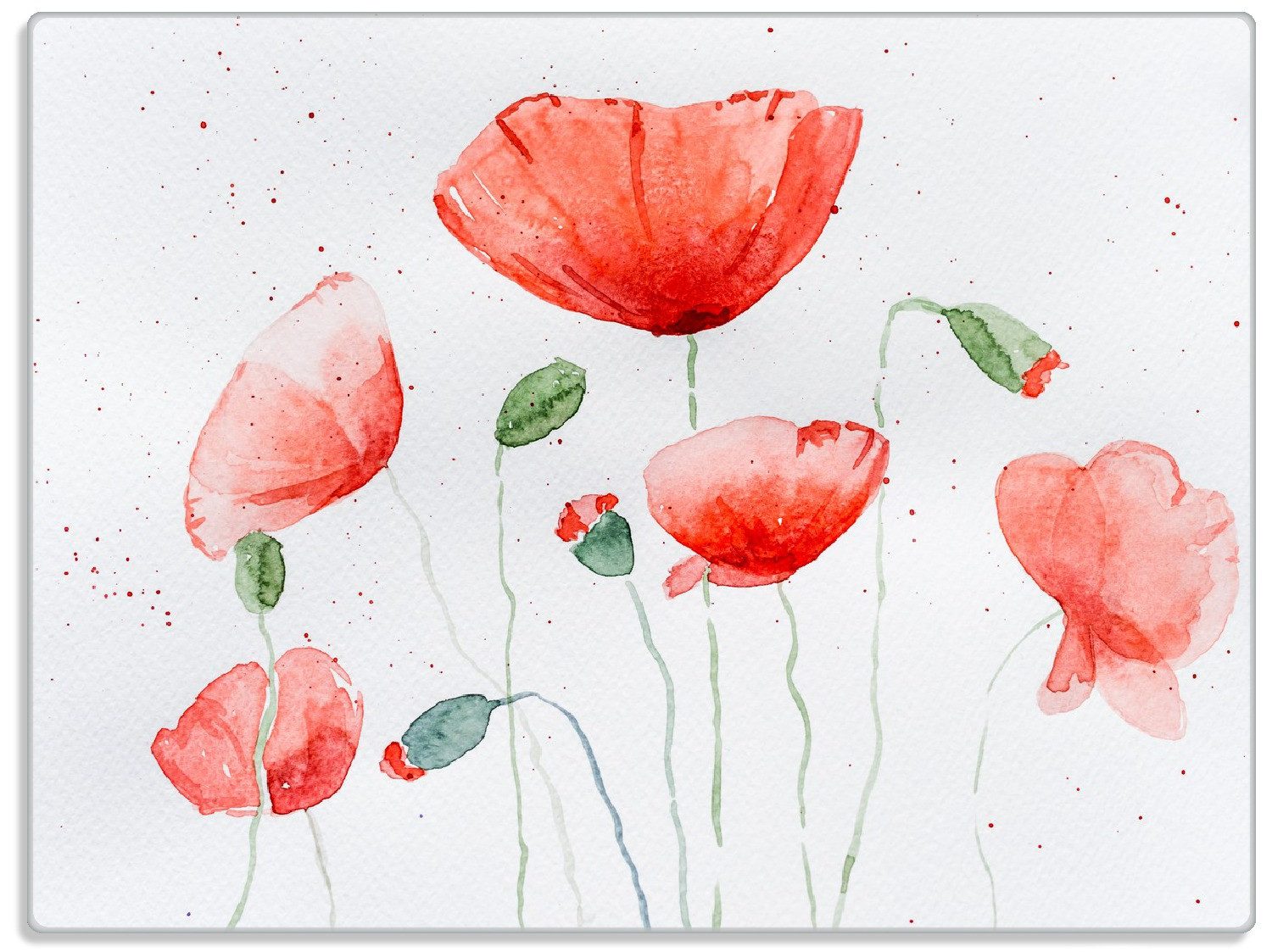 Wallario Schneidebrett Mohnblumen in Aquarell, ESG-Sicherheitsglas, (inkl. rutschfester Gummifüße 4mm, 1-St), 30x40cm