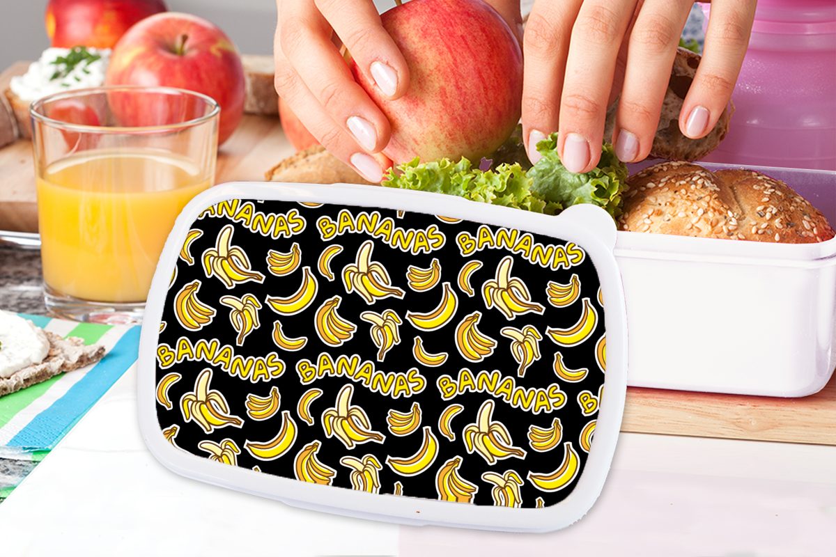 - Erwachsene, Brotbox Kunststoff, Muster MuchoWow - Kinder für weiß und (2-tlg), Jungs und Banane Brotdose, für Obst, Mädchen Lunchbox