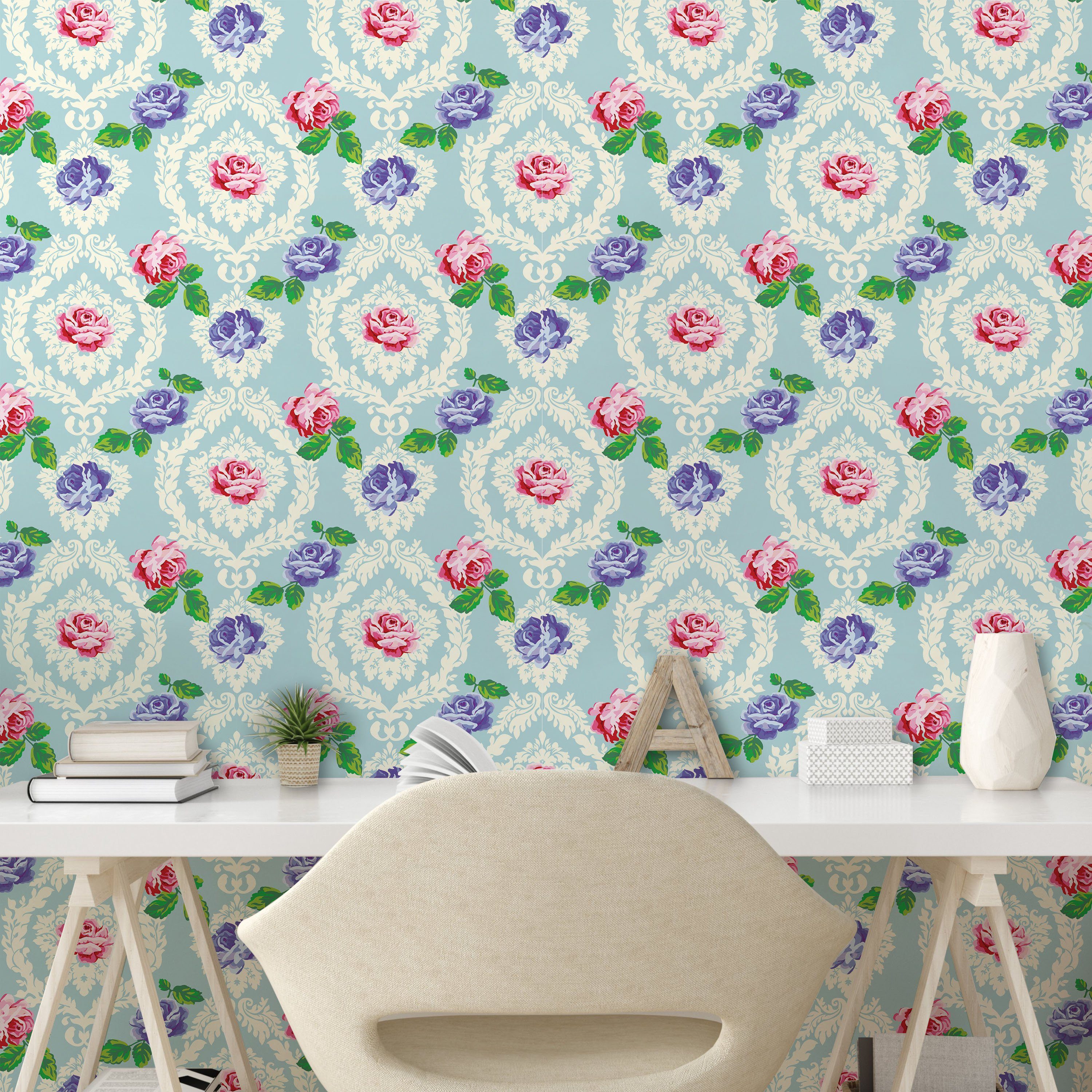 Barock Küchenakzent, farbige Floral Vinyltapete Abakuhaus Rosen selbstklebendes Wohnzimmer