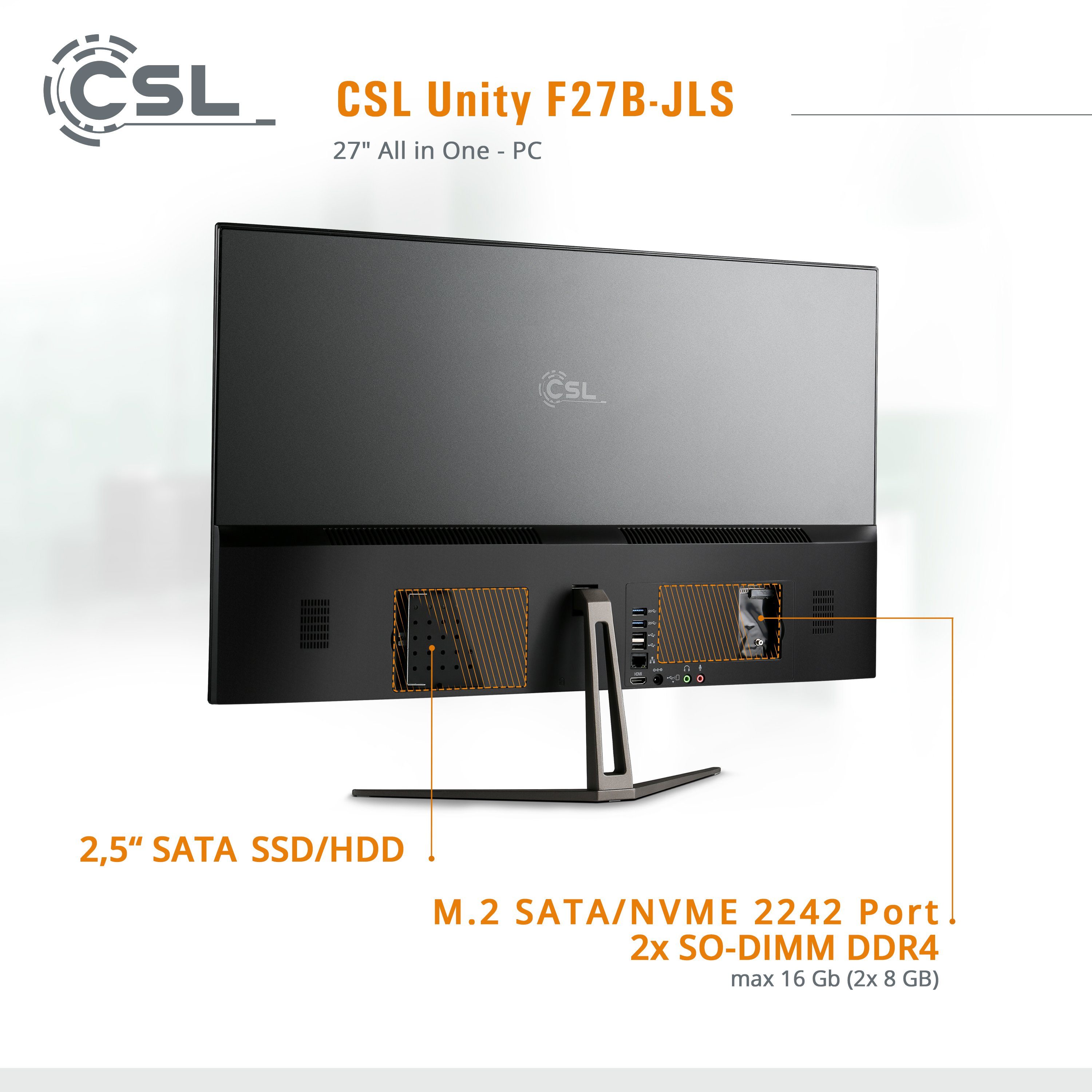 F27-JLS SSD, Celeron GB Intel® RAM, N5100, 512 GB Intel® passiver 8 (27 schwarz CPU-Kühler) UHD Graphics, Unity CSL Zoll, PC