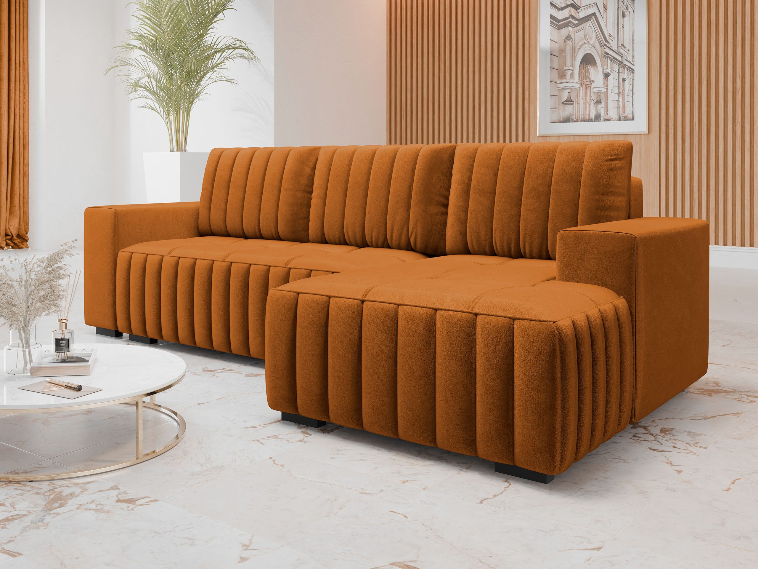 MIRJAN24 Ecksofa Hugo, mit Bettkasten und Schlaffunktion, Holzfüße, L-Form, 240x140x85 cm