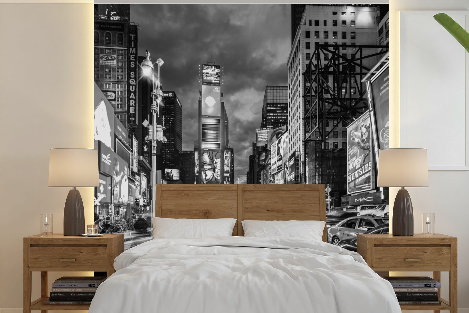 MuchoWow Fototapete Times Square New York - schwarz und weiß, Matt, bedruckt, (5 St), Vinyl Tapete für Wohnzimmer oder Schlafzimmer, Wandtapete
