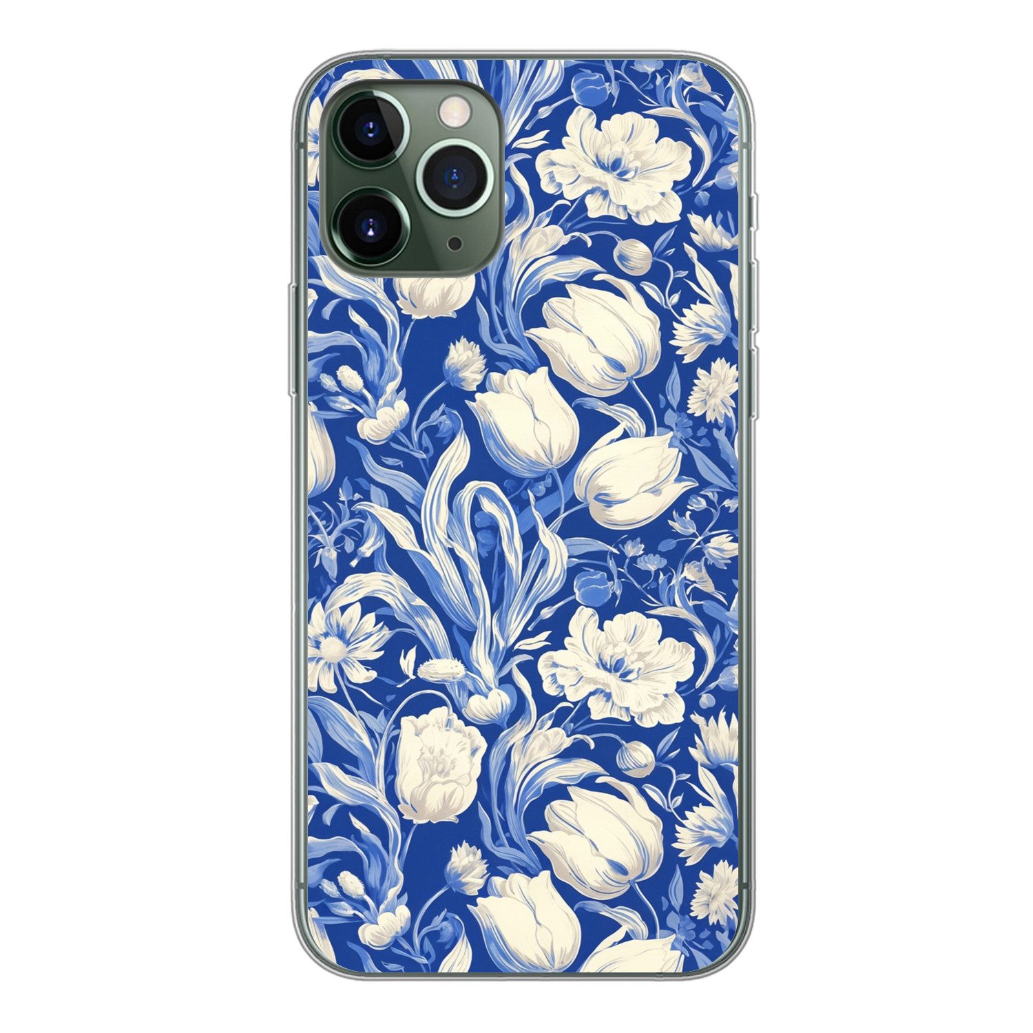 MuchoWow Handyhülle für Apple iPhone 11 Pro Blumen - Delfter Blau - Muster - Tulpe, Smartphone-Bumper, Print, Handy Schutzhülle Dünn