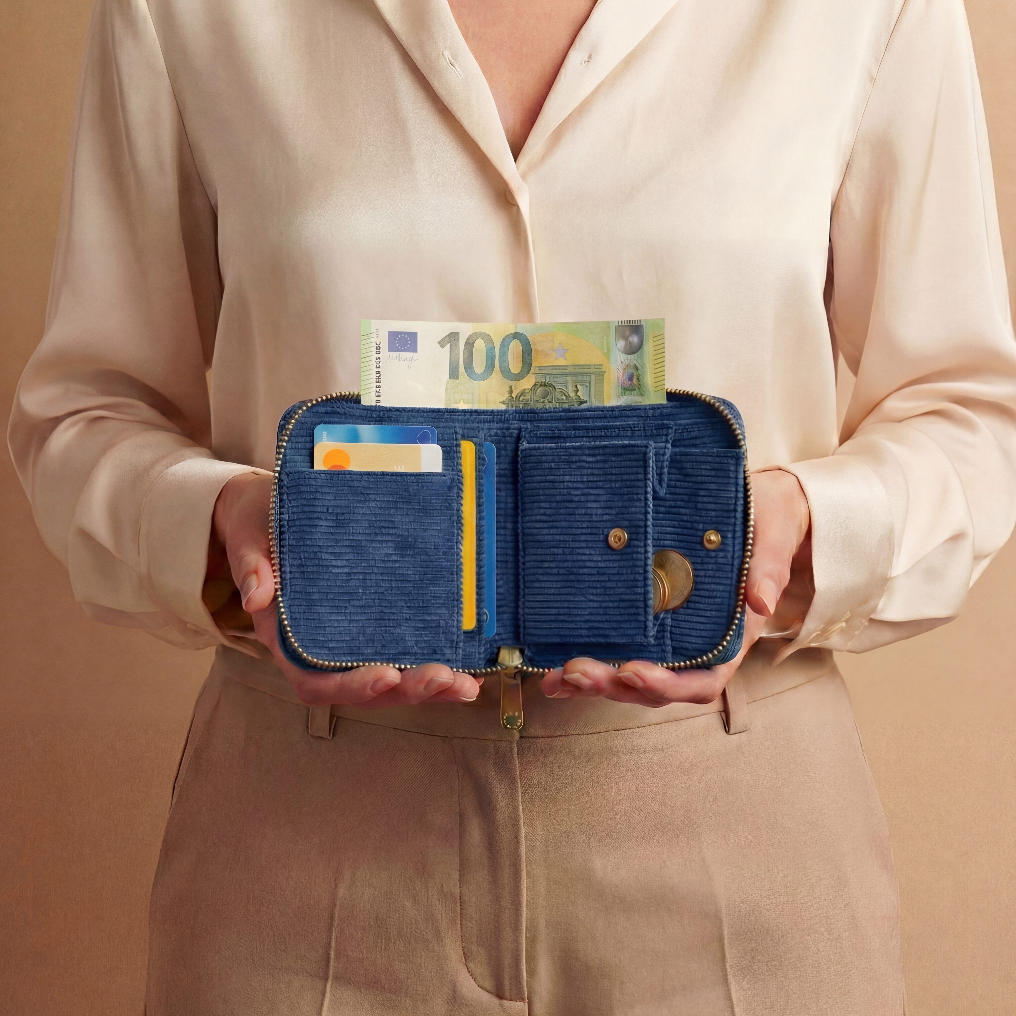MillyMilk Geldbörse Kord Geldbeutel FONDO Damen – Mini Portemonnaie Stoff Pastell klein, Formstabil & kompakt – kein labberiges Säckchen!