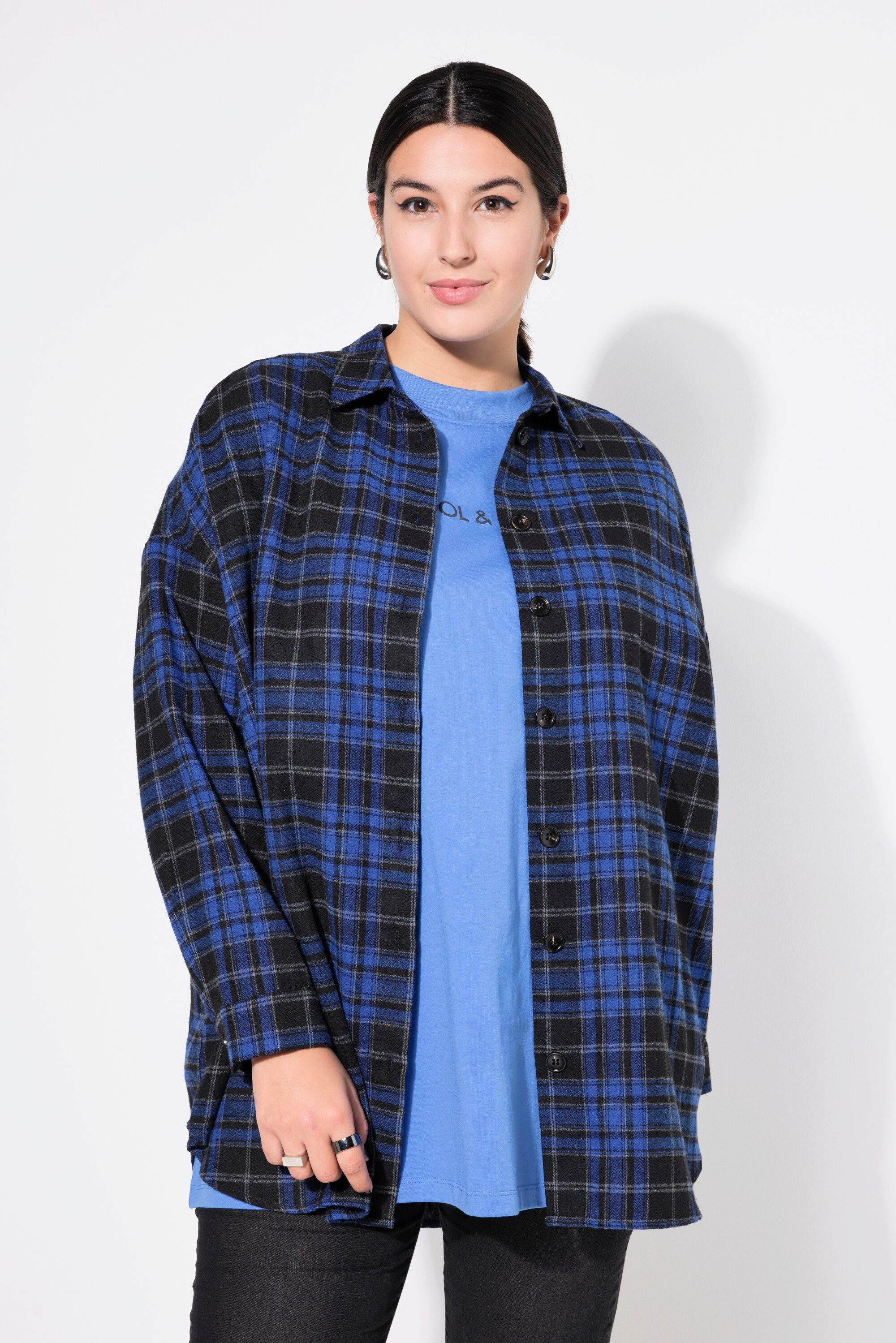 Hemdbluse Karohemd oversized Hemdkragen Langarm