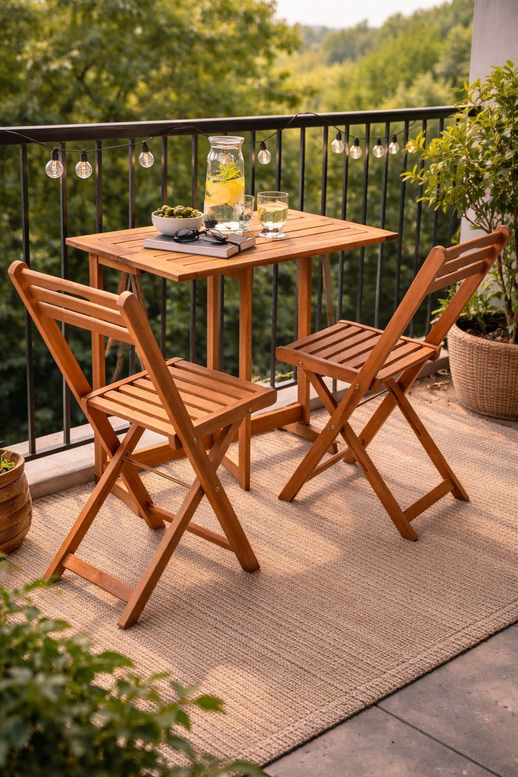 DEGAMO Garten-Essgruppe PORTO, (1-tlg), 2x Klappstuhl, 1x Klappentisch 90x60cm, Eukalyptus
