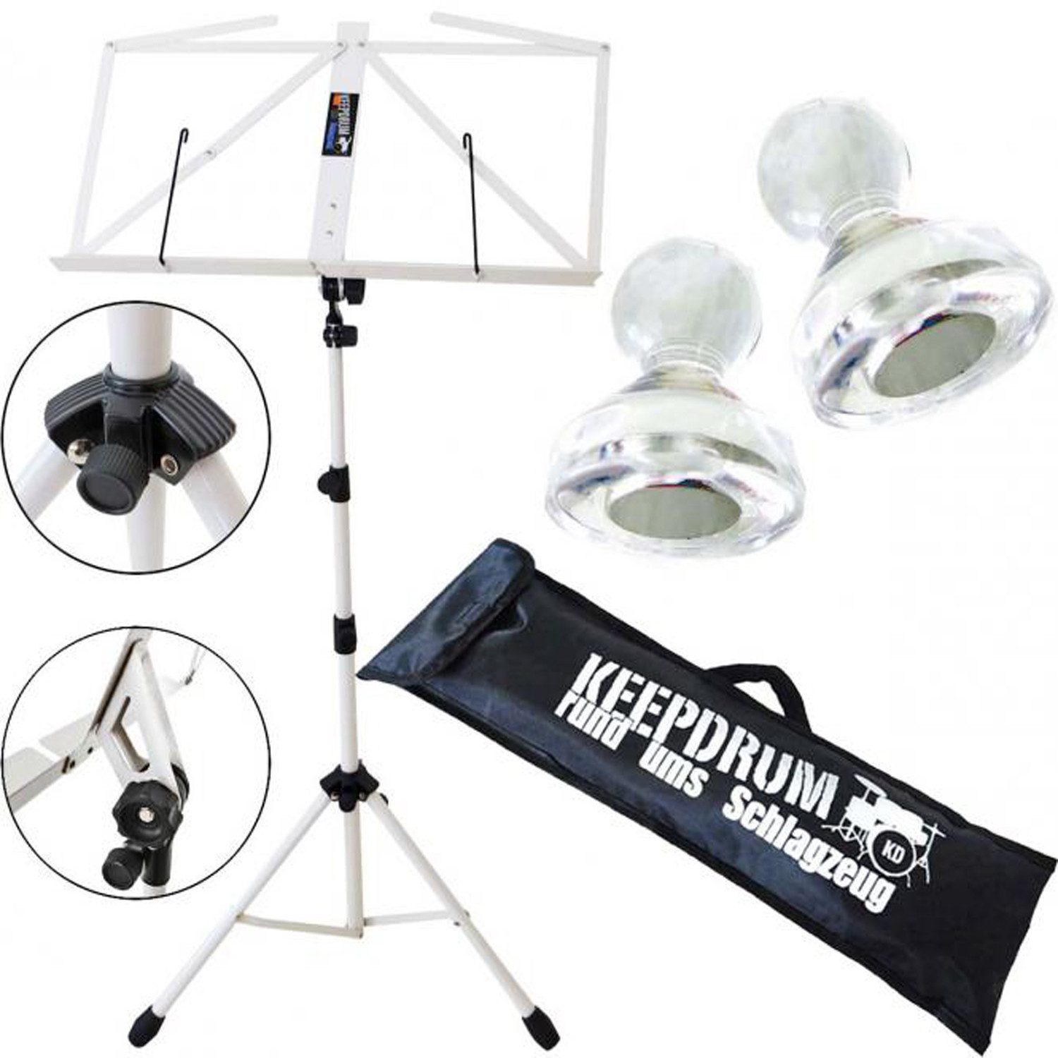 keepdrum Notenpult keepdrum MUS3WH Notenständer Weiss mit 2 Magnete, Vorteils-Set