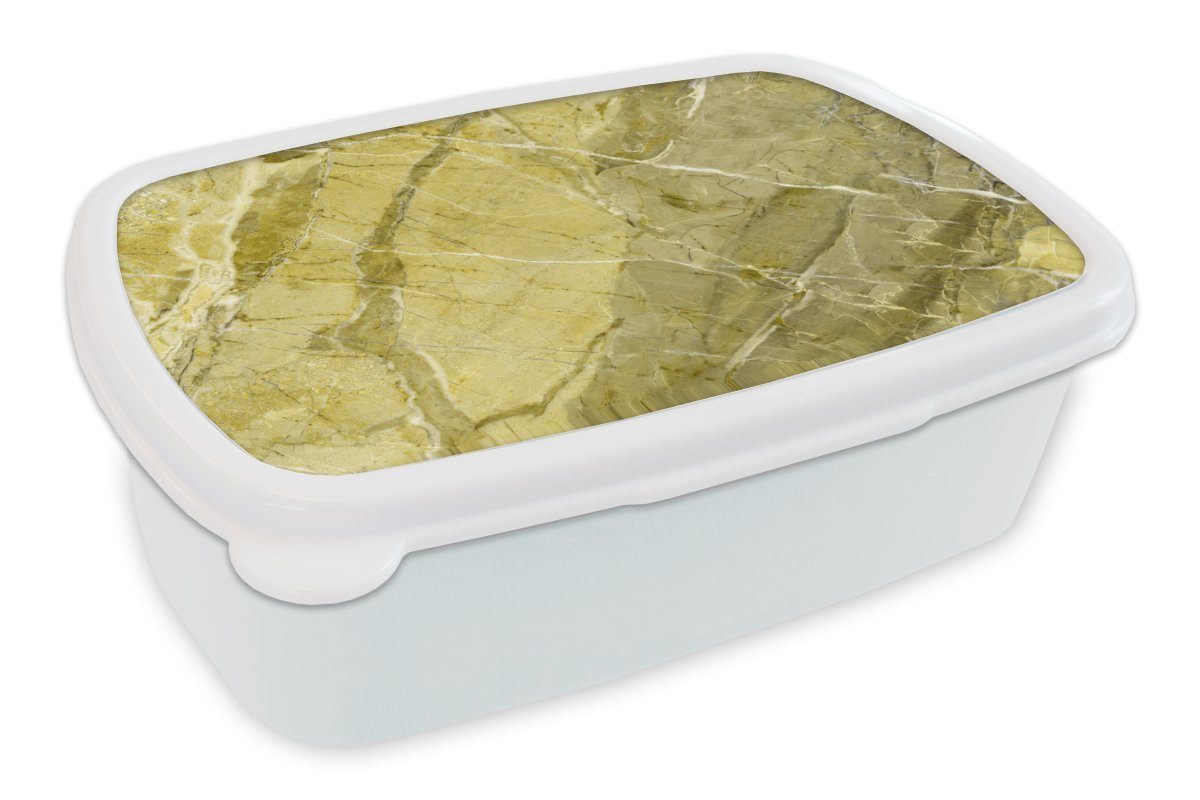 MuchoWow Lunchbox Gelb - Weiß - Pflastersteine - Granit, Kunststoff, (2-tlg), Brotbox für Kinder und Erwachsene, Brotdose, für Jungs und Mädchen
