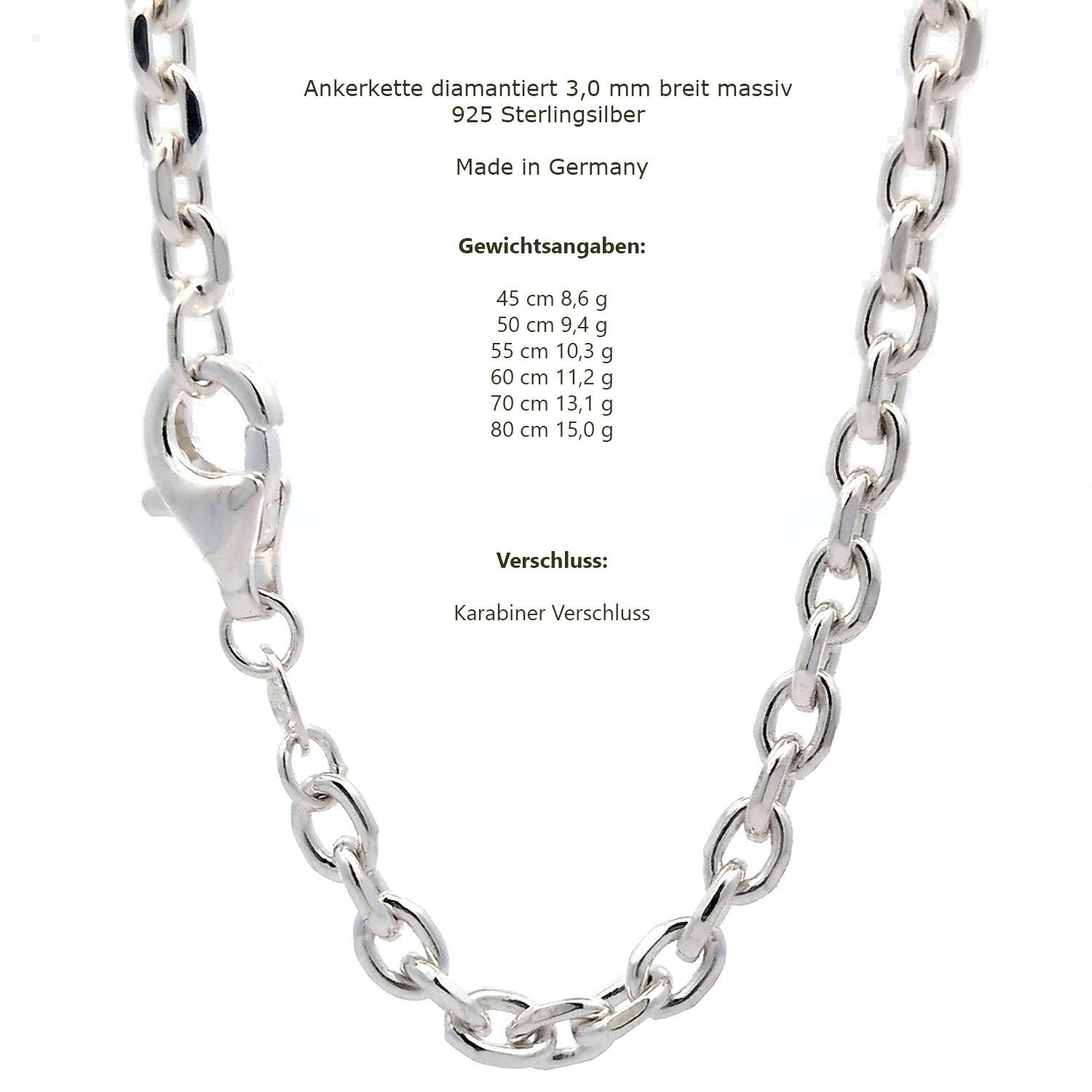 HOPLO Silberkette Ankerkette diamantiert Länge 45cm - Breite 3,0mm - 925 Si günstig online kaufen