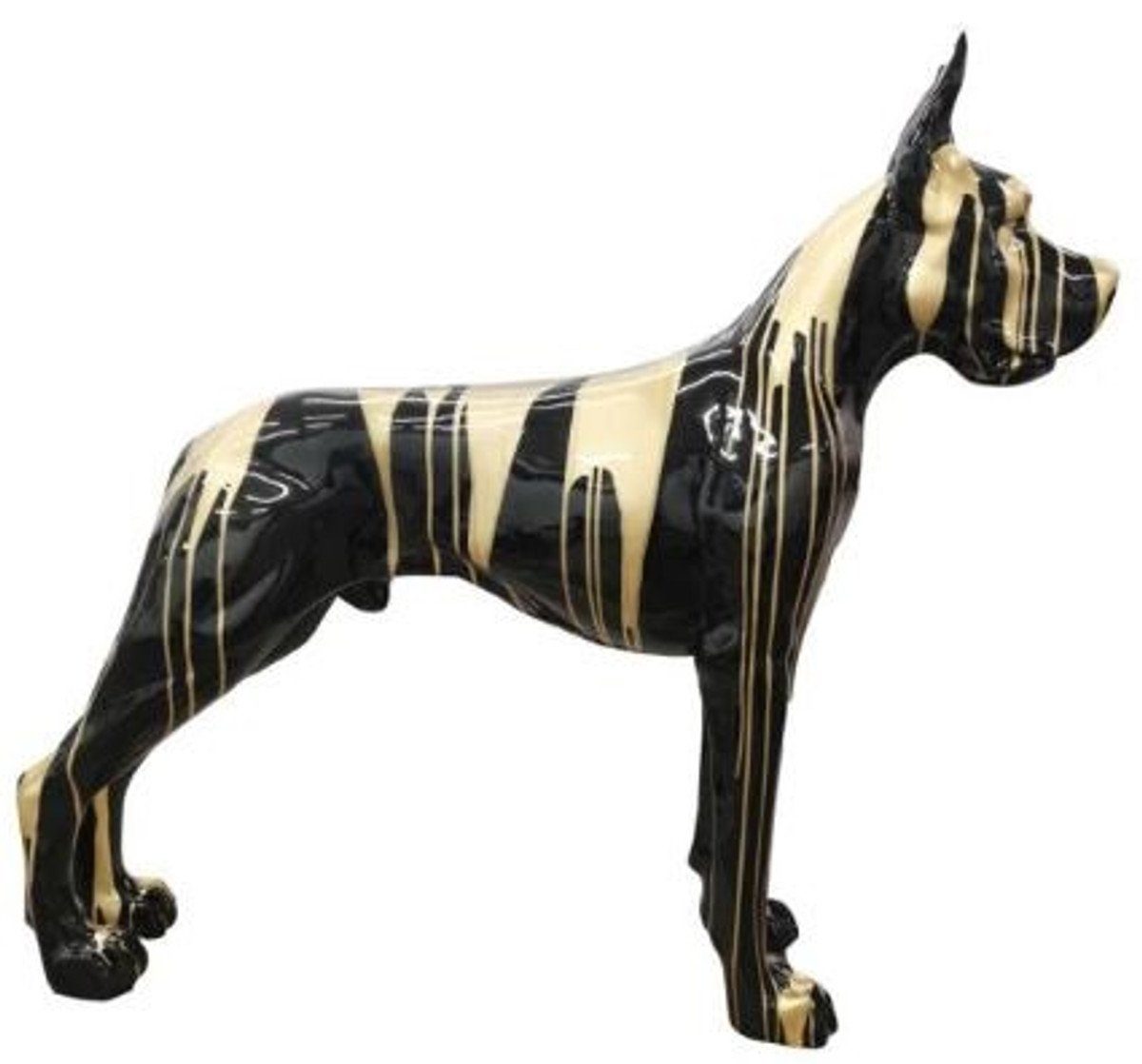 Casa Padrino Skulptur Designer Dekofigur Hund Deutsche Dogge Schwarz / Gold 125 x H. 110 cm - Lebensgroße Deko Skulptur - Wetterbeständige Tierfigur