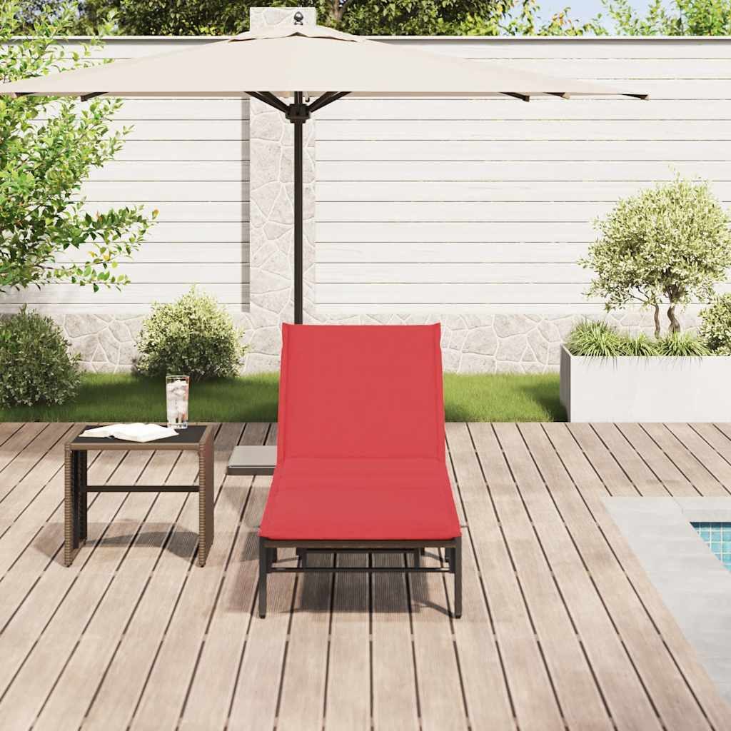 vidaXL Gartenliege Sonnenliege mit Auflage Braun Poly Rattan, 1 St.