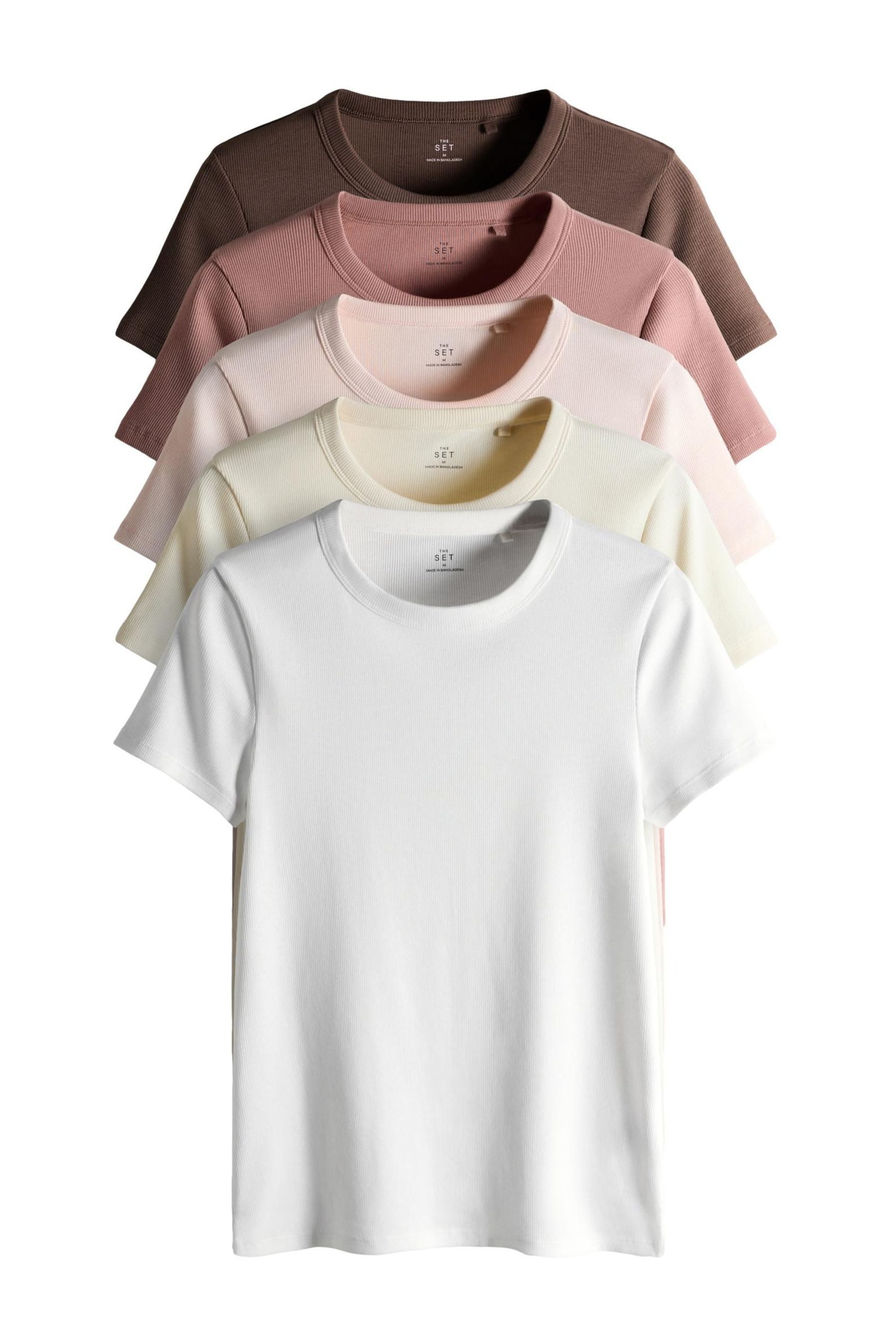 The Set T-Shirt The Set gerippte Kurzarm-T-Shirts, 5er-Pack (5-tlg)