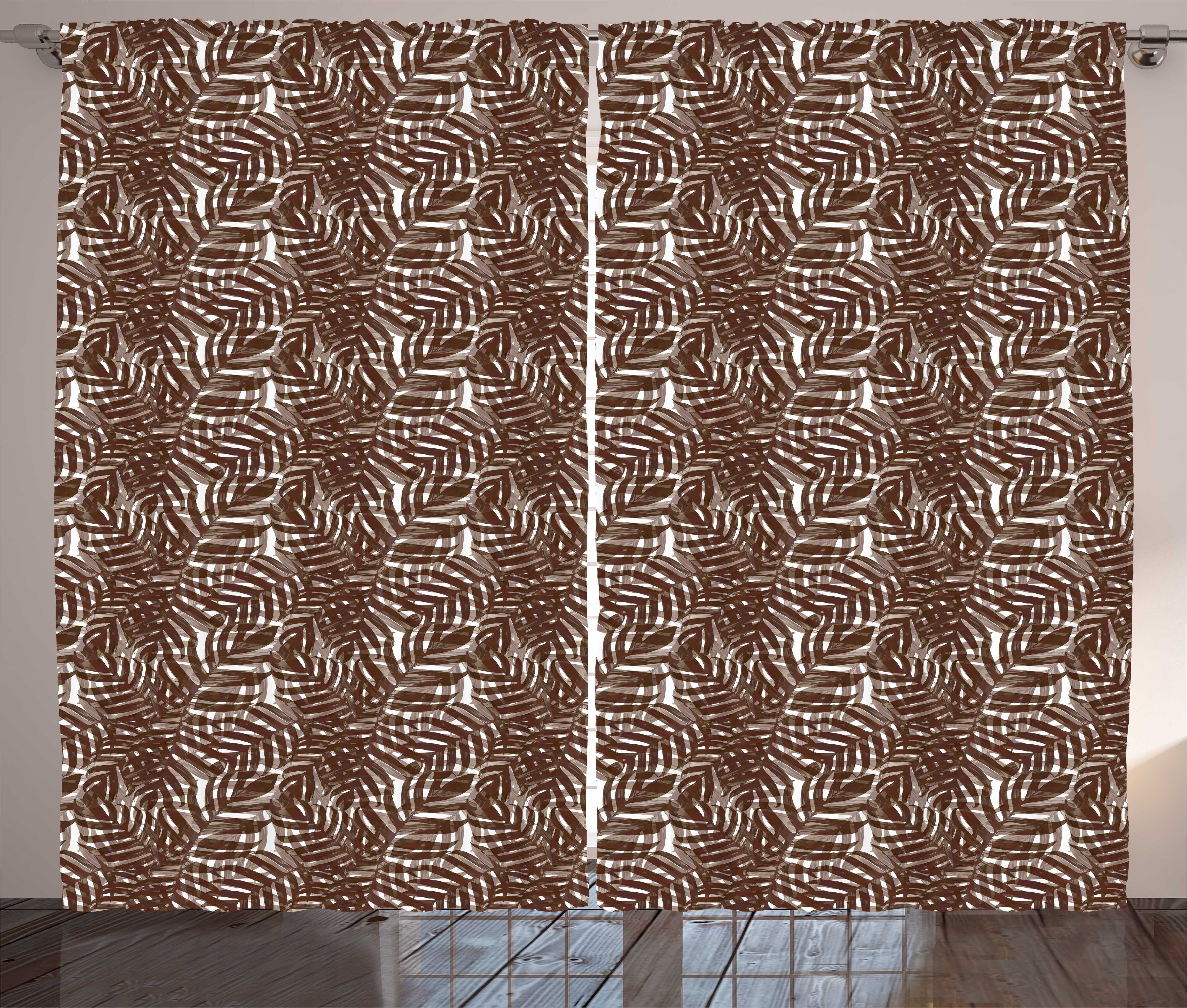 Gardine Schlafzimmer Kräuselband Vorhang mit Schlaufen und Haken, Abakuhaus, Tropisch Brown Exotische Blätter Motiv | Fertiggardinen