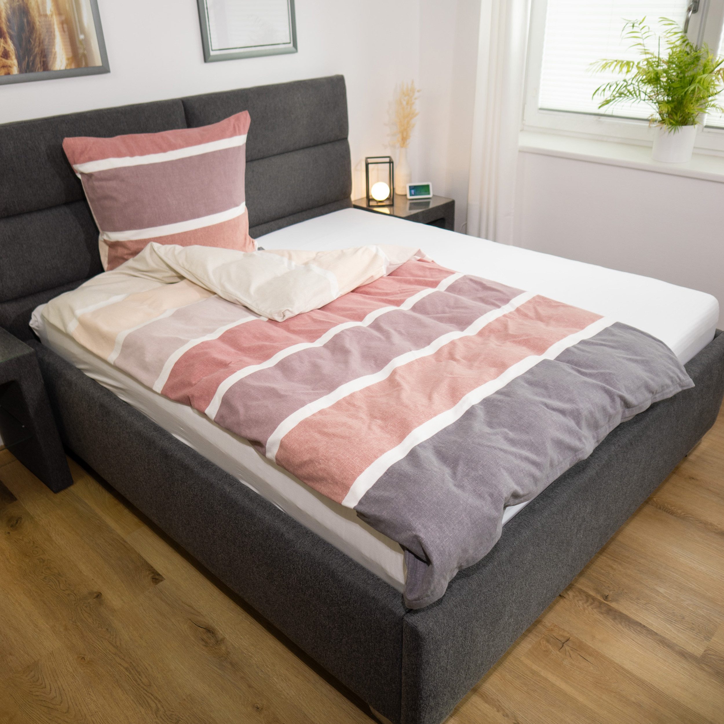 Traumschloss Bettwäsche Premium Baumwolle, Flanell, 2 teilig, Streifen, verschiedene Rosatöne, weiß, anthrazit