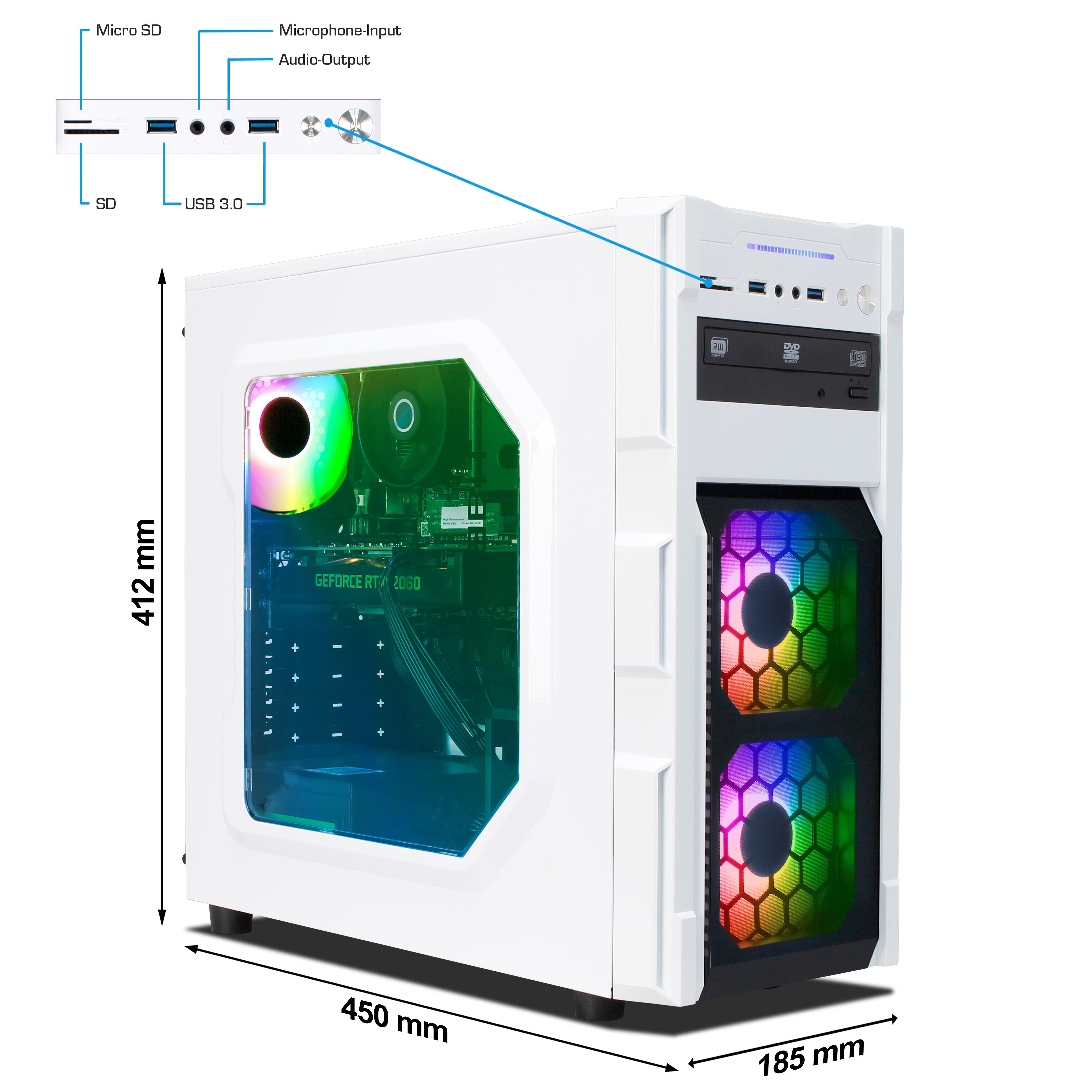 ANKERMANN-PC Gaming Base White Gaming-PC (Intel Core i7 8700, GeForce RTX 2060, 16 GB RAM, 500 GB SSD, Luftkühlung)