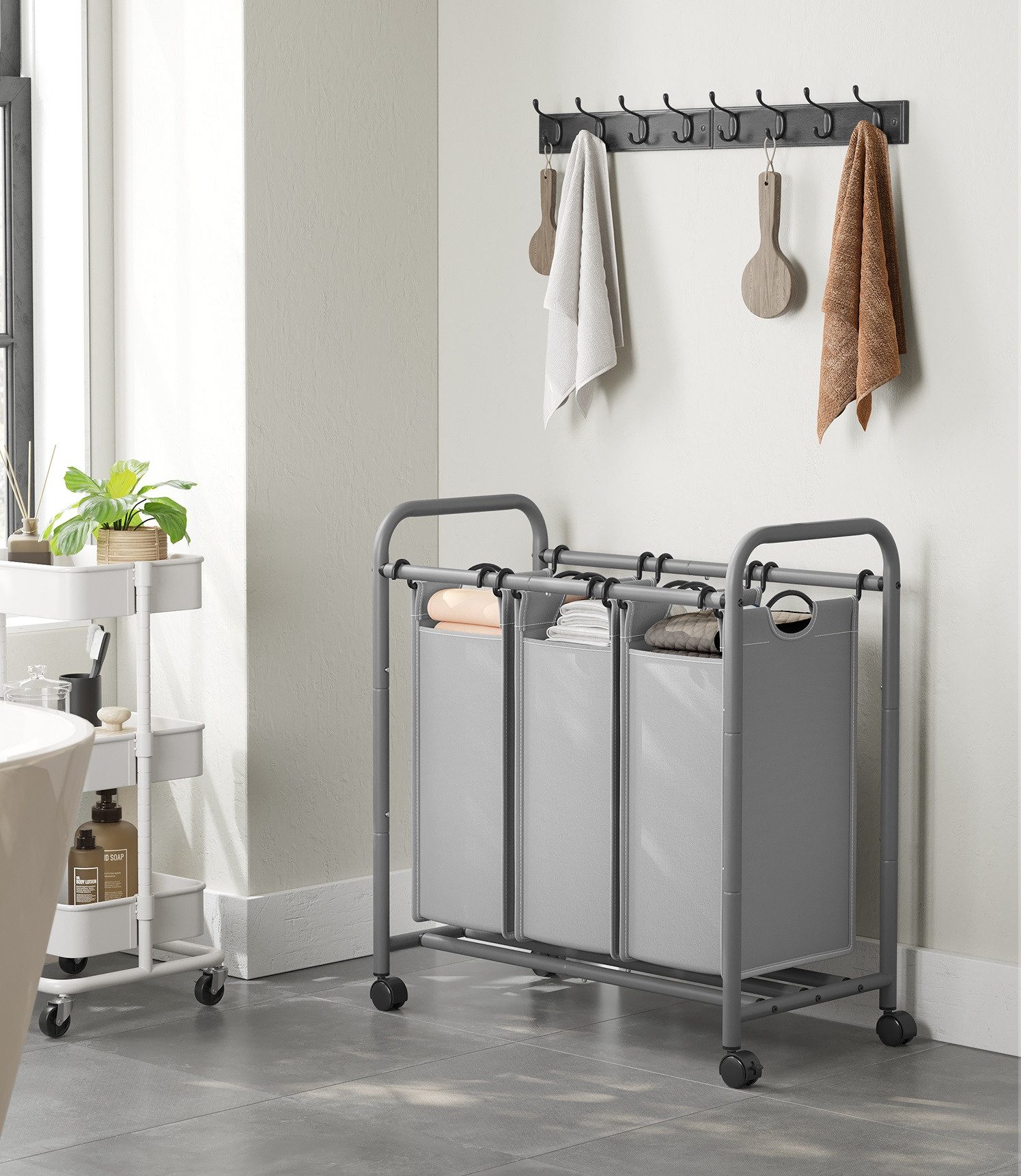 SONGMICS Wäschekorb, Wäschesortierer mit 3 abnehmbaren günstig online kaufen
