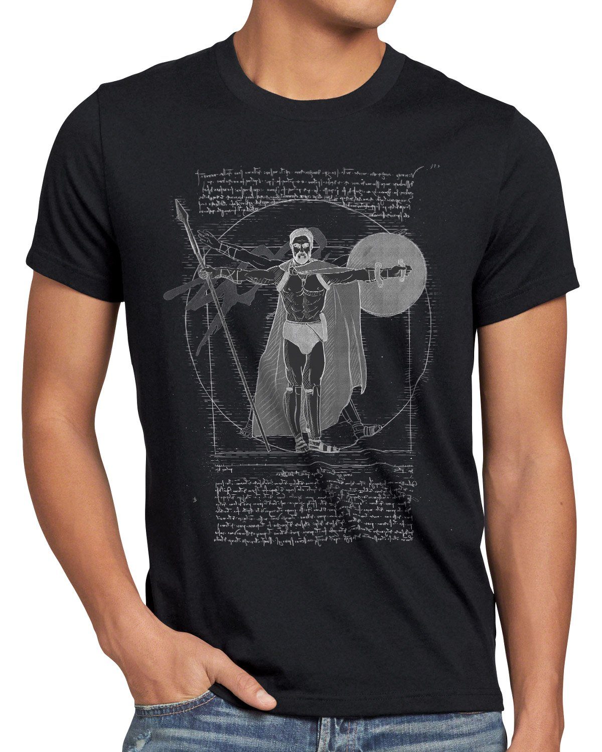 T-Shirt kämpfer Print-Shirt Herren schwarz dreihundert Spartaner style3 300 Vitruvianischer antiker