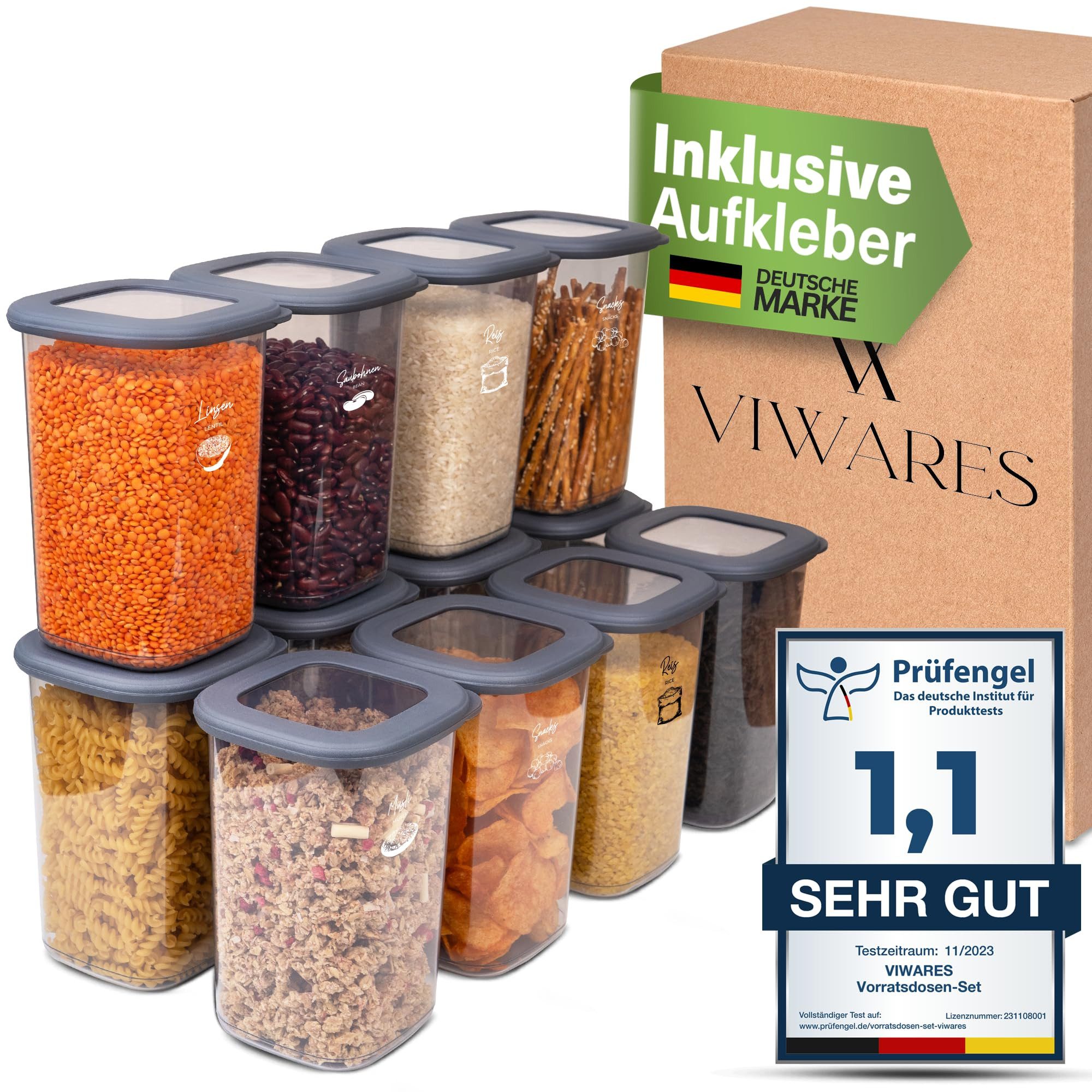 Viwares Vorratsdose Viwares Vorratsdosen-Set 12er Anthrazit SERIE FOLY1.2L, Plastik