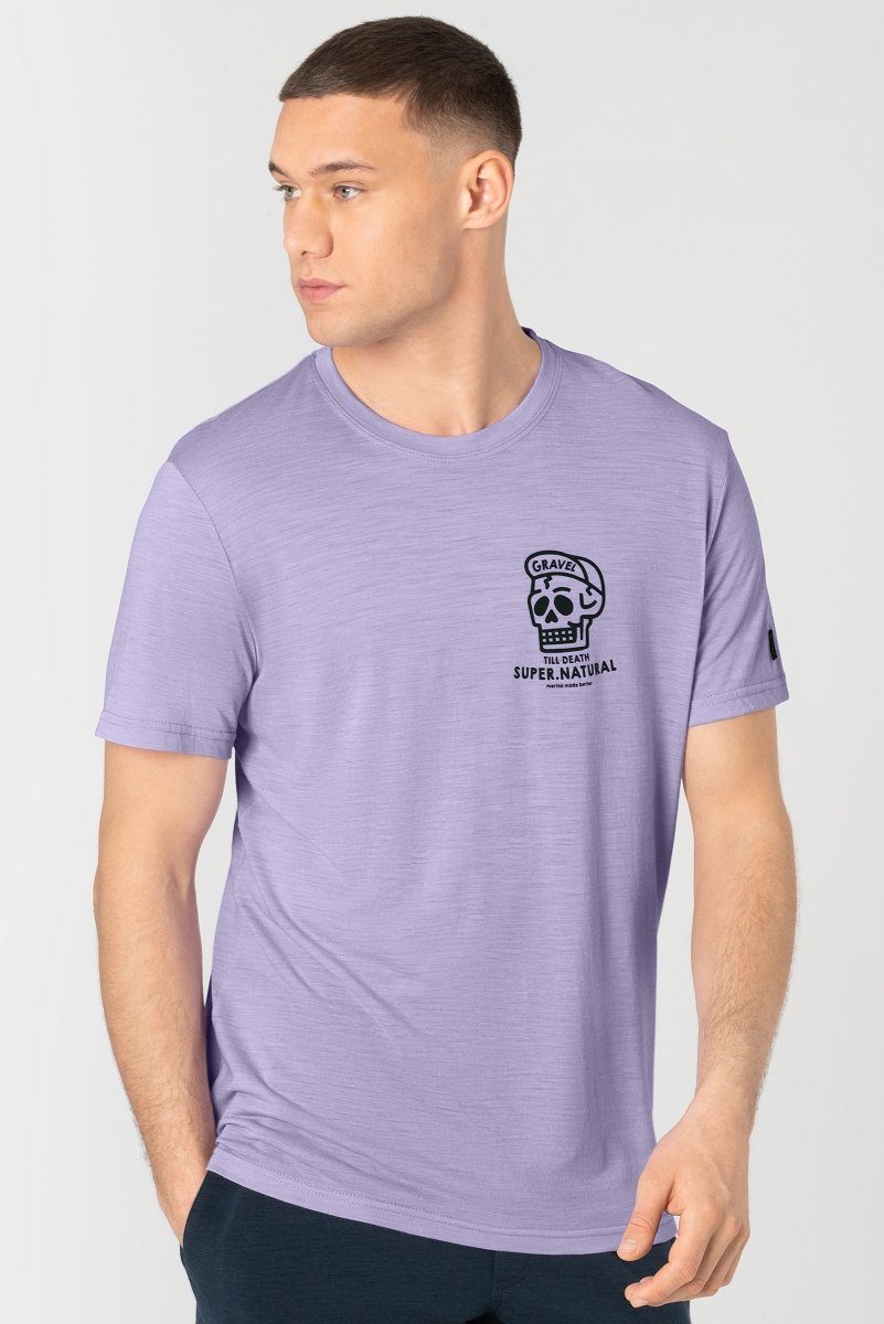 Merino-Materialmix T-Shirt GRAVEL Merino Print-Shirt lässiger M Lavender/Blueberry TEE SUPER.NATURAL
