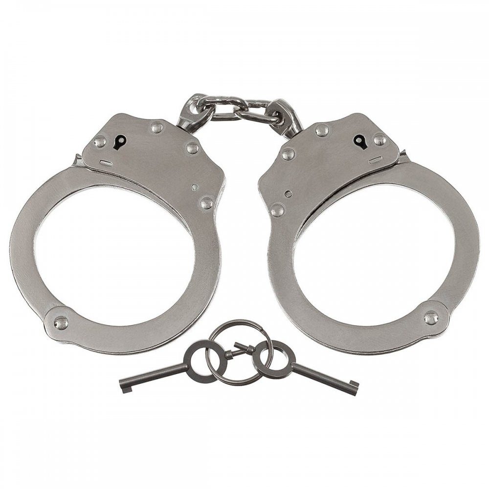 MFH Polizei-Kostüm Handschelle, Edelstahl, mit Sicherheitsrille, 2 Schlüssel, Double-Lock