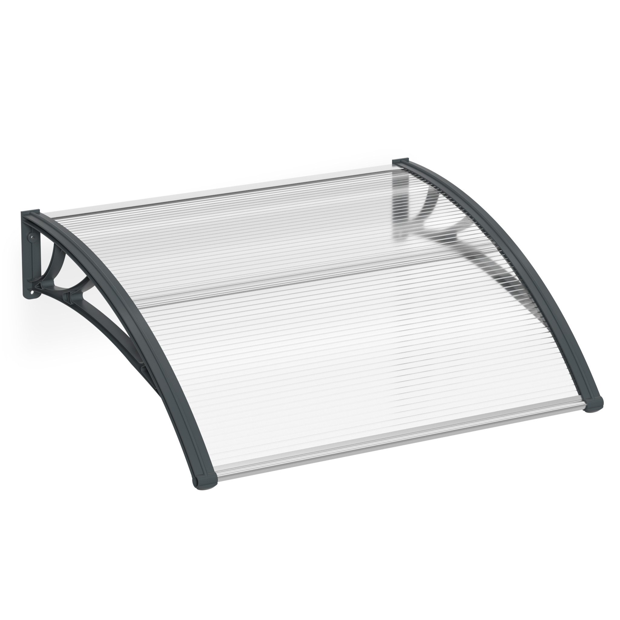 FIVMEN Vordach Pultvordach Haustürvordach Pultbogenvordach PP Halterung, für draußen Sonnenschutz Regenschutz, Grauer Rahmen