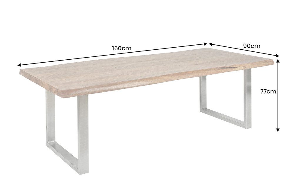 riess-ambiente Baumkantentisch MAMMUT 160cm natur/silber - Akazie, Edelstahl, U-Gestell, Massivholz (Einzelartikel, 1-St), Familien-Herzstück im Wohn- & Esszimm – Bild 5 von 5