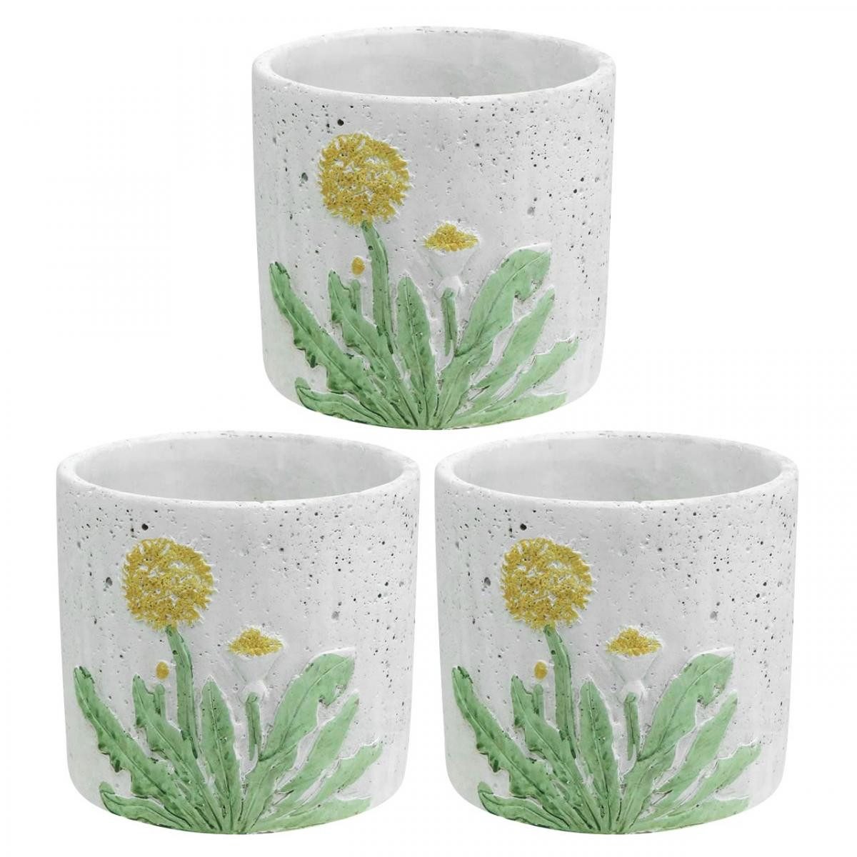Florists Products Übertopf Übertopf Beton Löwenzahn-Design Sommerdeko Blumentopf Ø12,5cm, 3 Stück