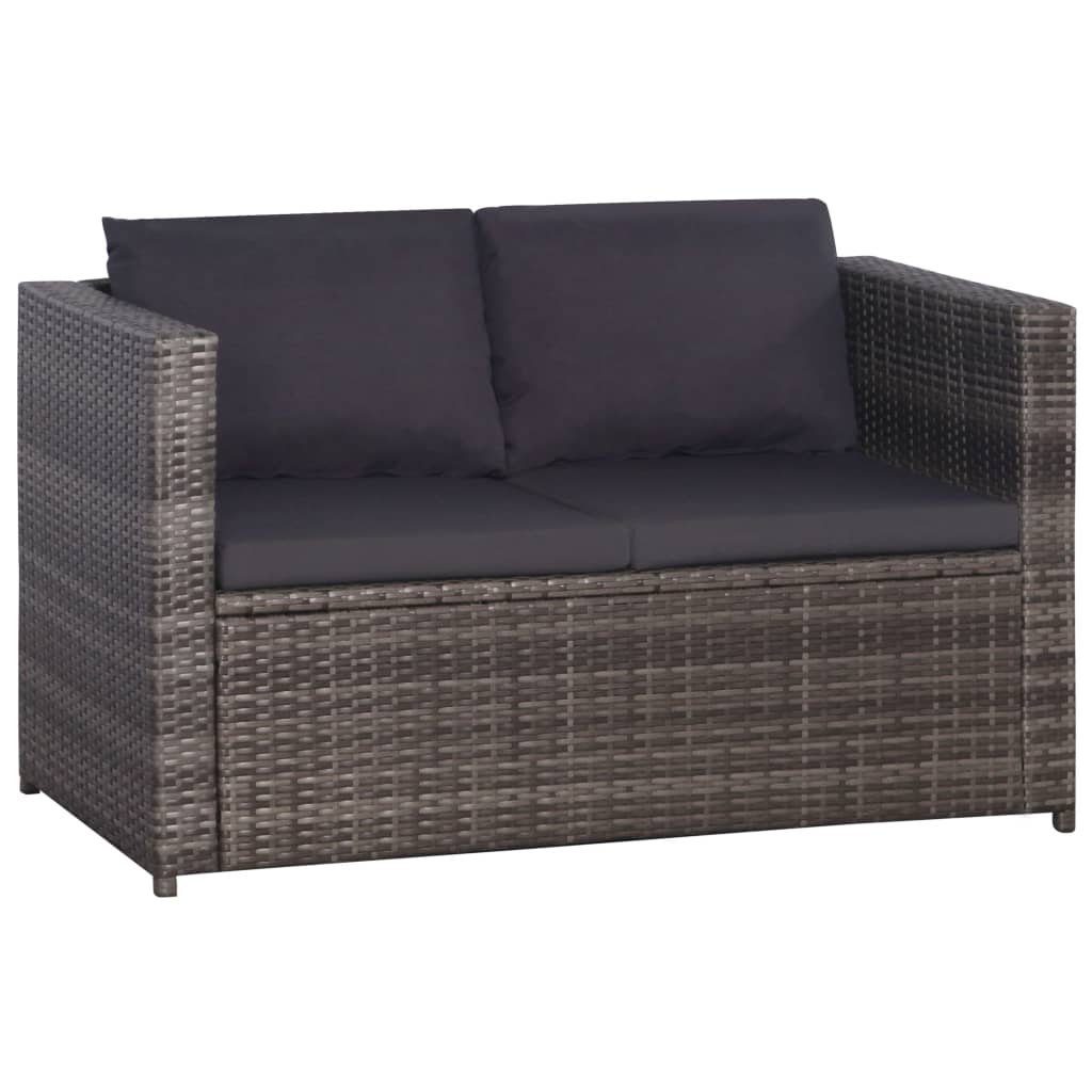 vidaXL Gartenlounge-Set 3-tlg. (3-tlg) mit Poly Rattan Grau, Auflagen Bistro-Set