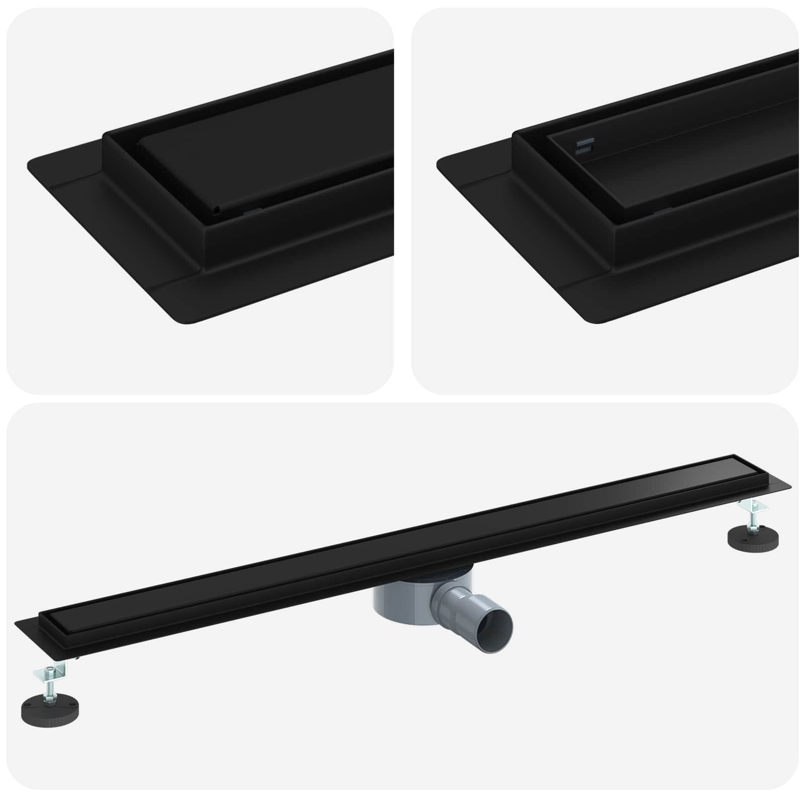 vidaXL Duschrinne Duschablauf 2-in-1 mit 360° Siphon Schwarz 90 cm Edelstahl 304, 1-St.