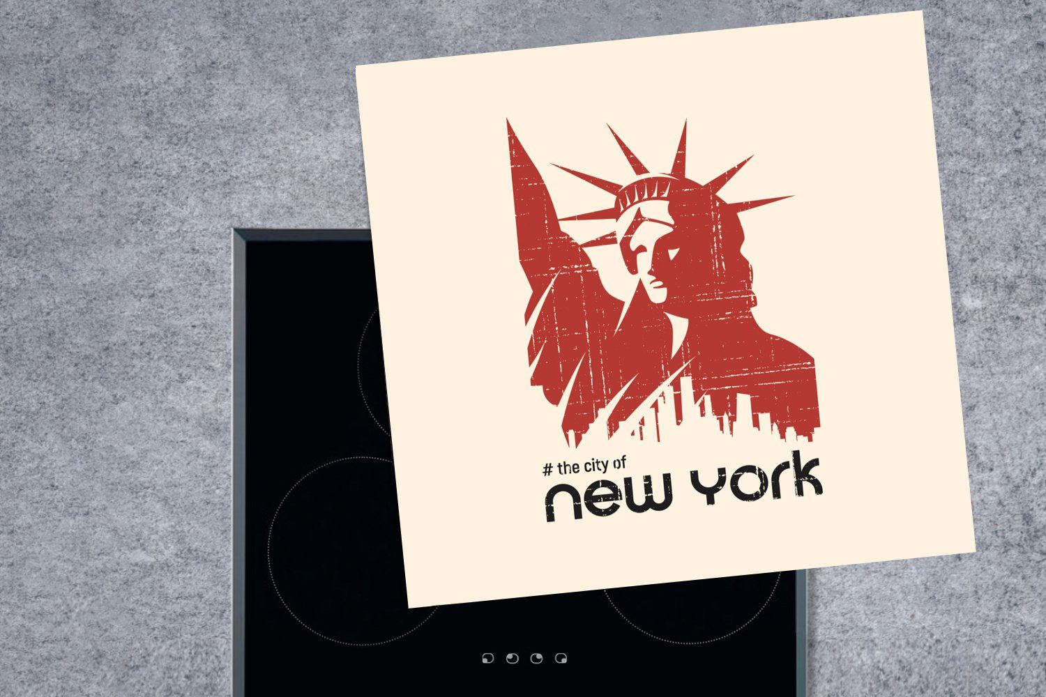 tlg), Arbeitsplatte Ceranfeldabdeckung, - Freiheitsstatue Rosa, (1 MuchoWow - Herdblende-/Abdeckplatte Vinyl, für 78x78 cm, New küche York