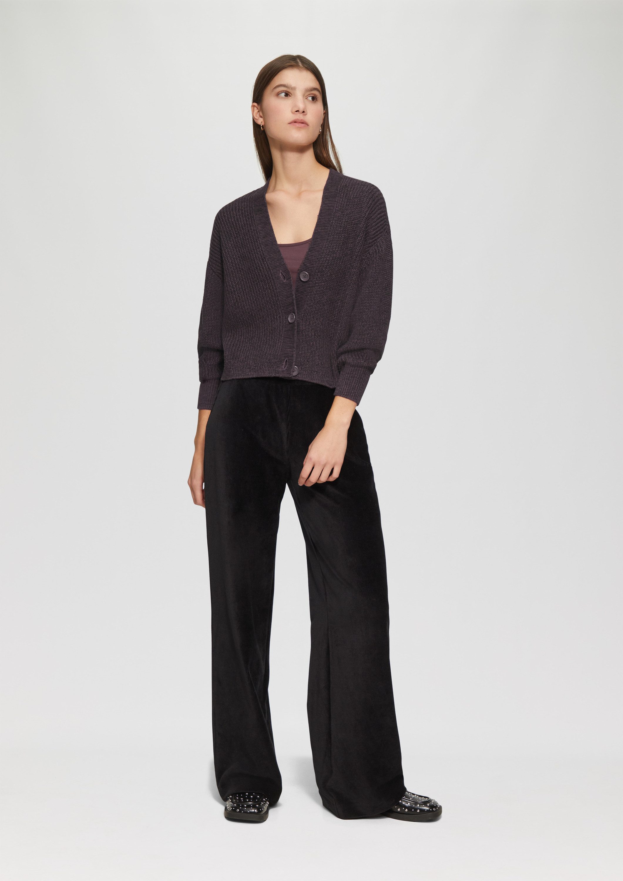 QS Cardigan Strickjacke Kurze Strickjacke aus Baumwollmix mit Knöpfen