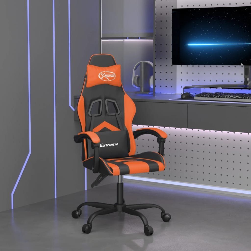 furnicato Gaming-Stuhl Schwarz Orange 57,5x59,5x(121-131) cm mit Kunstleder (1 St), Ergonomischer Spielstuhl mit Liegefunktion und verstellbarer Höhe