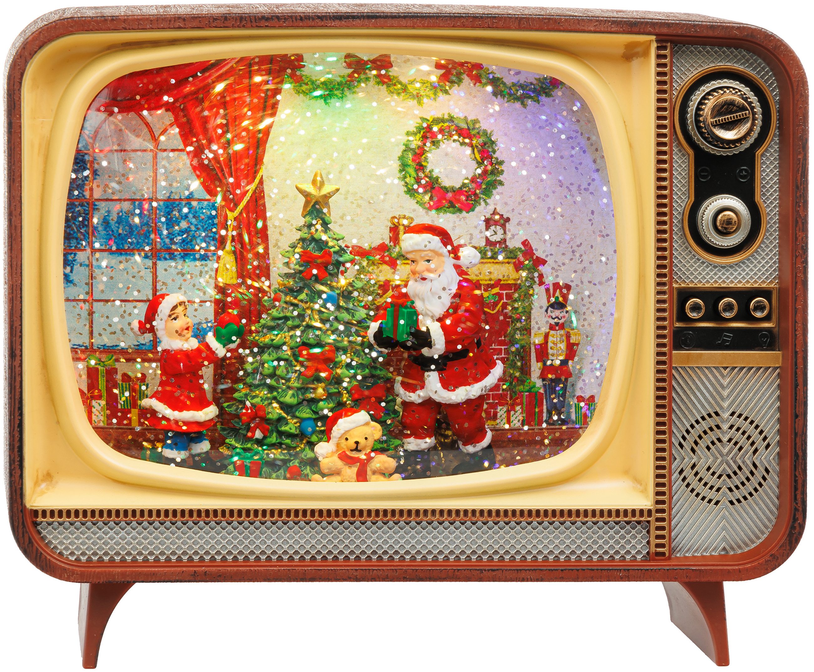 Dekoobjekt WL10 LED Schneelaterne Vintage-TV mit aufwirbelnden Flocken und Musik