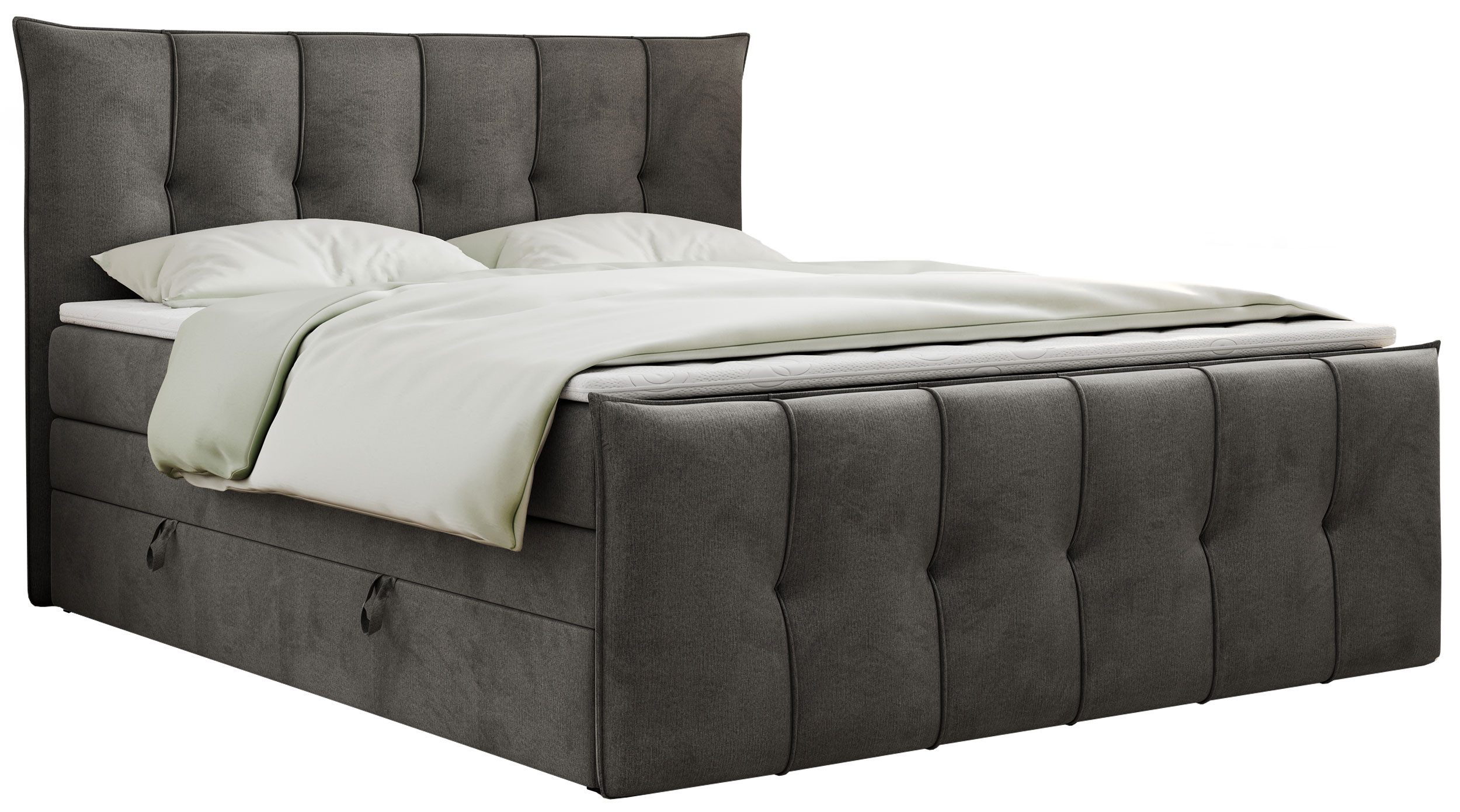 MKS MÖBEL Boxspringbett PREMIUM 11 KING (Set, Packung, T30-Schaum, Topper T25/Visco, gestepptes Kopfteil), Bettkasten und fünf Matratzen - Multipocket-Matratzen und Topper