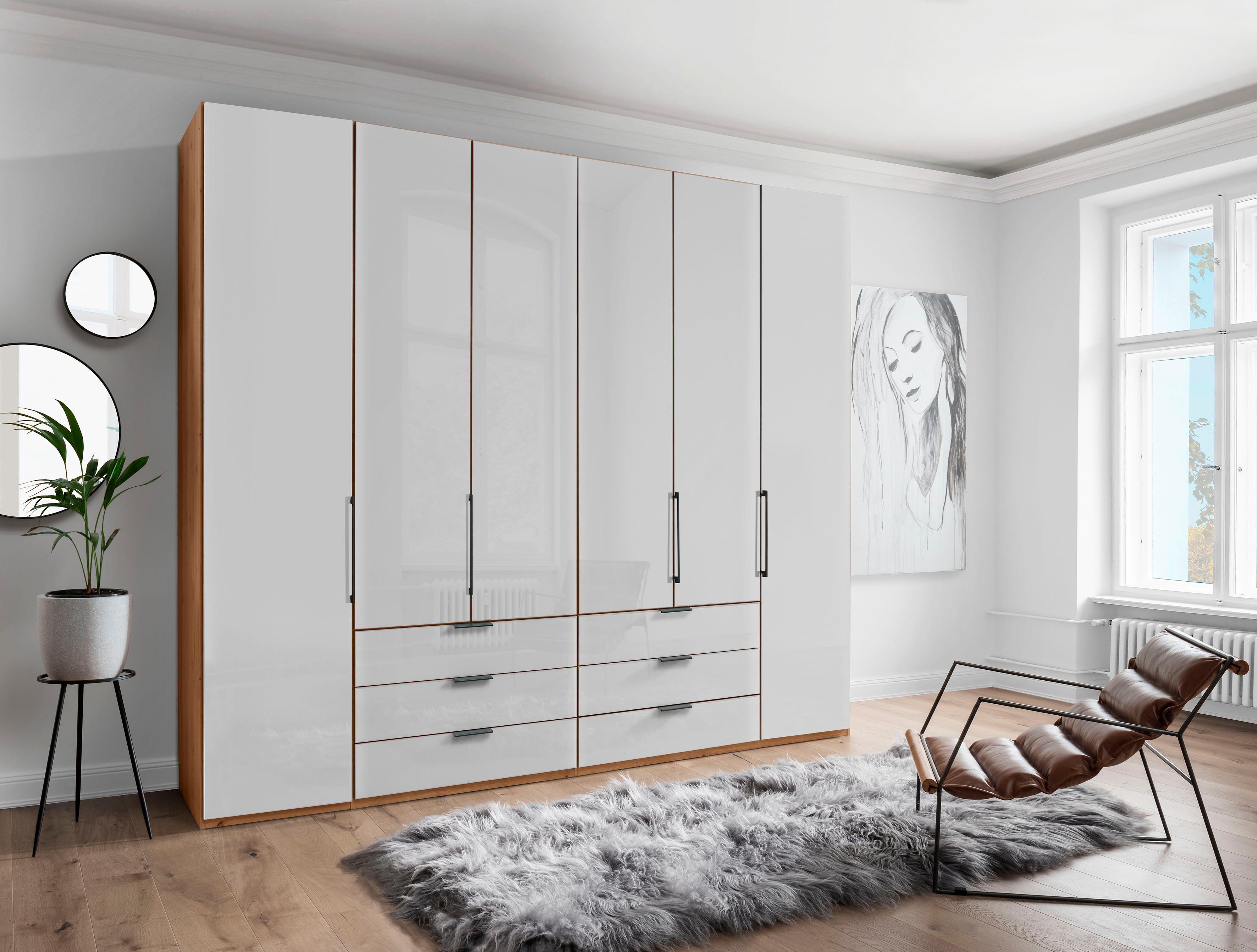 WIEMANN Kleiderschrank Monaco mit Glasfront sowie hochwertige Beschläge inkl. Dämpfung