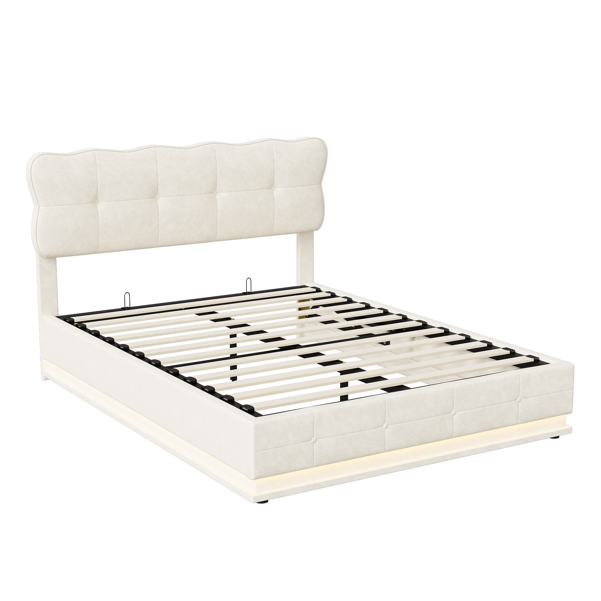 Gdood Polsterbett Stauraumbett Doppelbett LED (Hydraulisch hebbarem Stauraum), Mit LED-Beleuchtung, Lattenrost, Samt, 160x200 cm