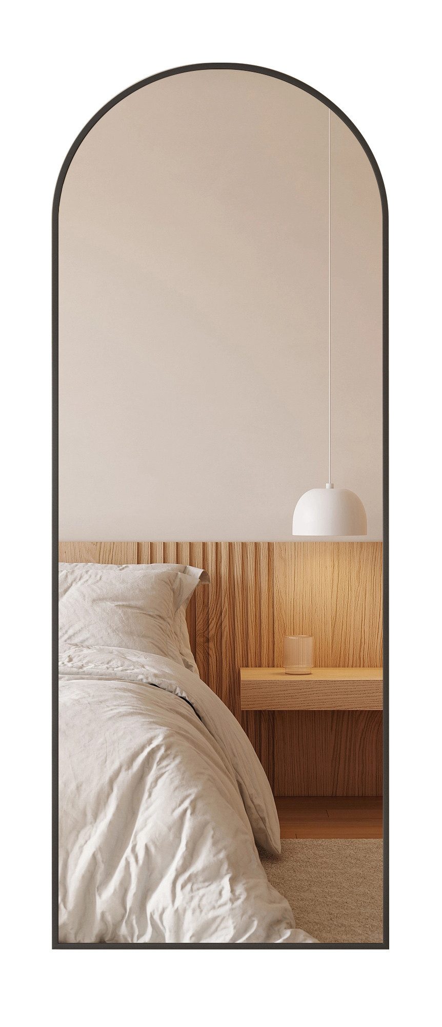 Hopibath Spiegel Rund Bogen Flur Standspiegel Weiß Schwarz 150x50cm Metallrahmen Alu (Bodenspiegel, mit Sicherheitsfolie), für Wohnzimmer Schlafzimmer Kinderzimmer