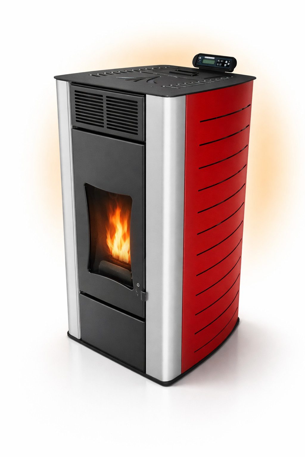 NEMAXX Pelletofen P18 Rot 18 kW wasserführend bis 300m³ Zentralheizung A+ 40 kg Tank, (Reinigungsautomatik, ECO-Modus, Sicherheitsabschaltung, Wochentimer, Wi-Fi Ready), BAFA/förderfähig, Wasser 12,5kW, effiziente Wärme, bis 18 Std.Laufzeit