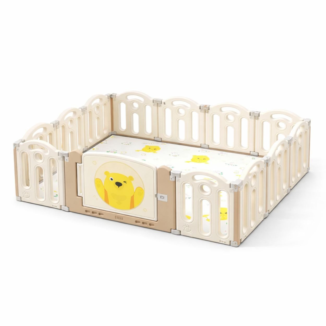 Moni Laufstall Laufstall Teddy Land 160x120cm, Matte 13 teilig faltbar Saugnäpfe Tür