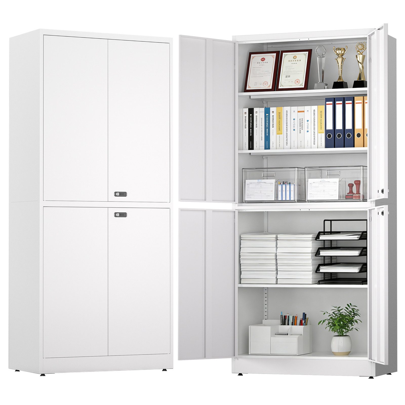 LHForgetech Mehrzweckschrank Metallschrank mit 4 Türen, verstellbare Regalböden, 180 x 80 x 40 cm (1-St) Abschließbarer Aktenschrank & Werkzeugschrank für Büro, Garage