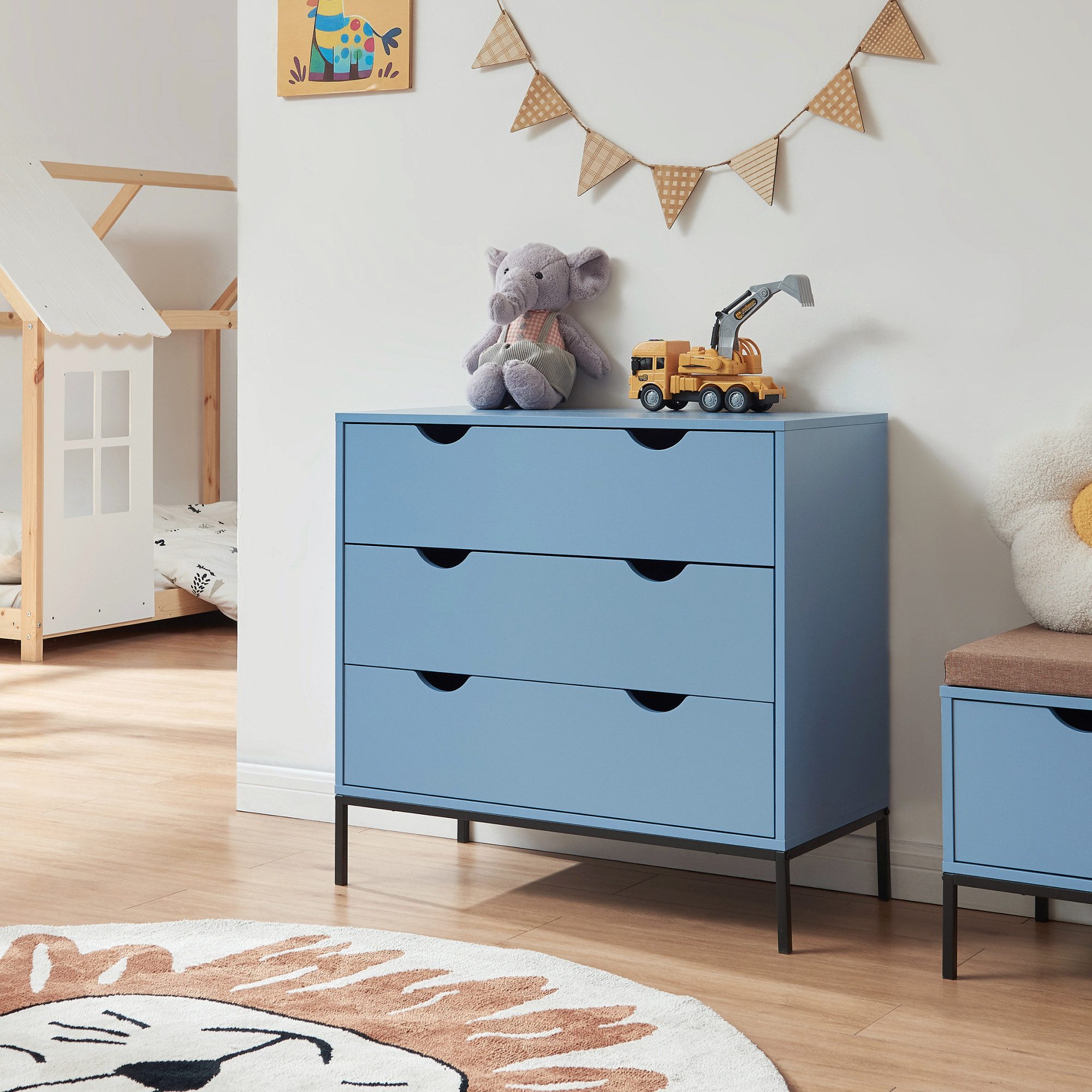en.casa Kommode, »Colwyn« mit 3 Schubladen 78 x 80 x 40 cm Blau