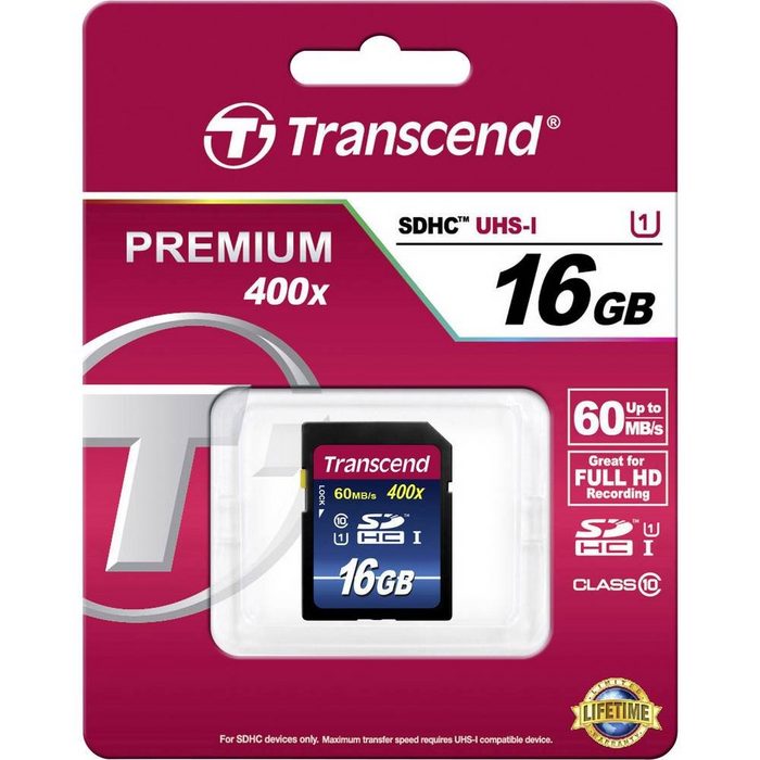 Transcend SDHC Karte 16GB Premium Class 10 UHS-I Speicherkarte TB9322
