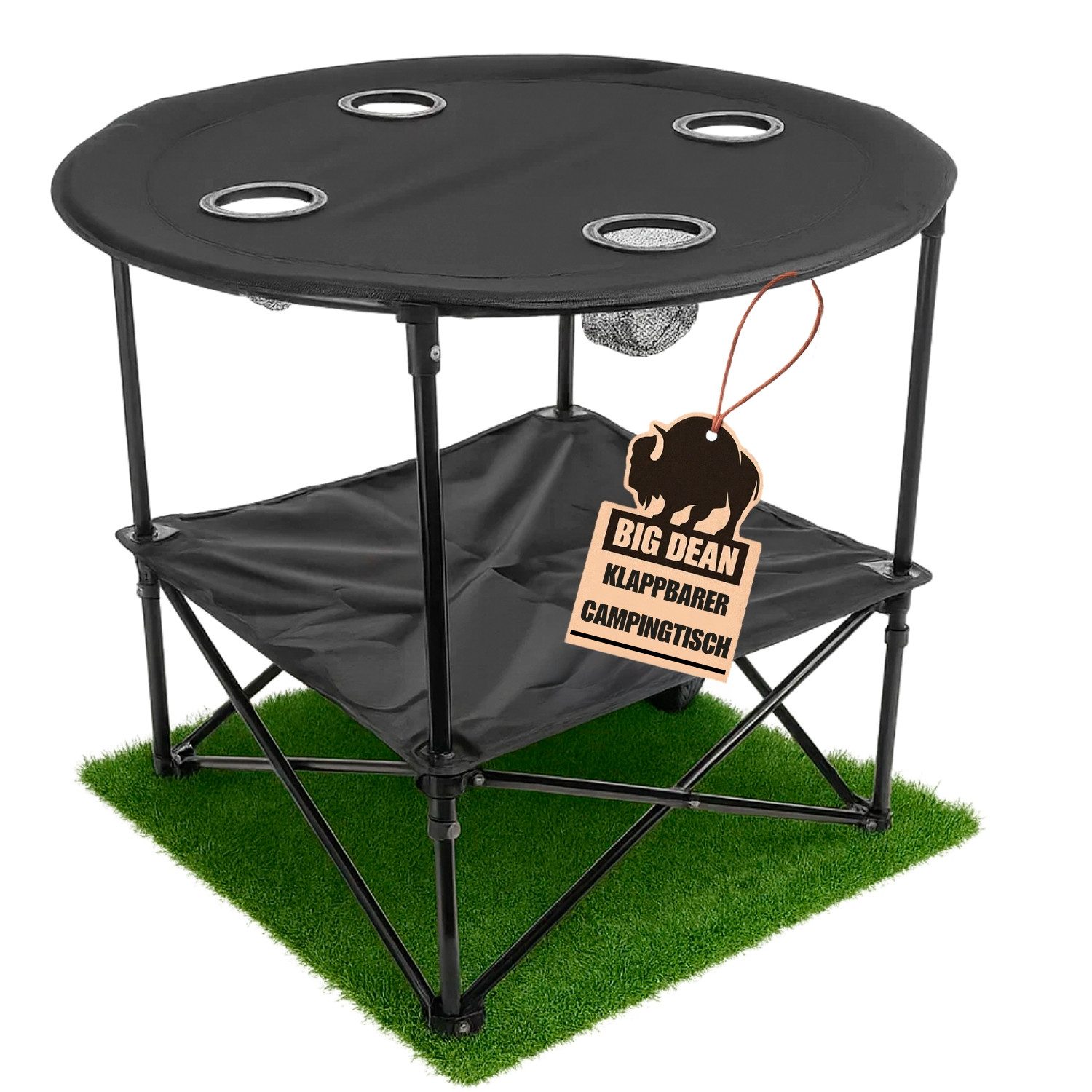 BigDean Campingtisch faltbar 4 Getränkehalter 2fache Ablage Camping Tisch Campingtisch (Packung, 1-St., Camping, Falttisch), Kompakt, Clever, 40kg Belastbarkeit