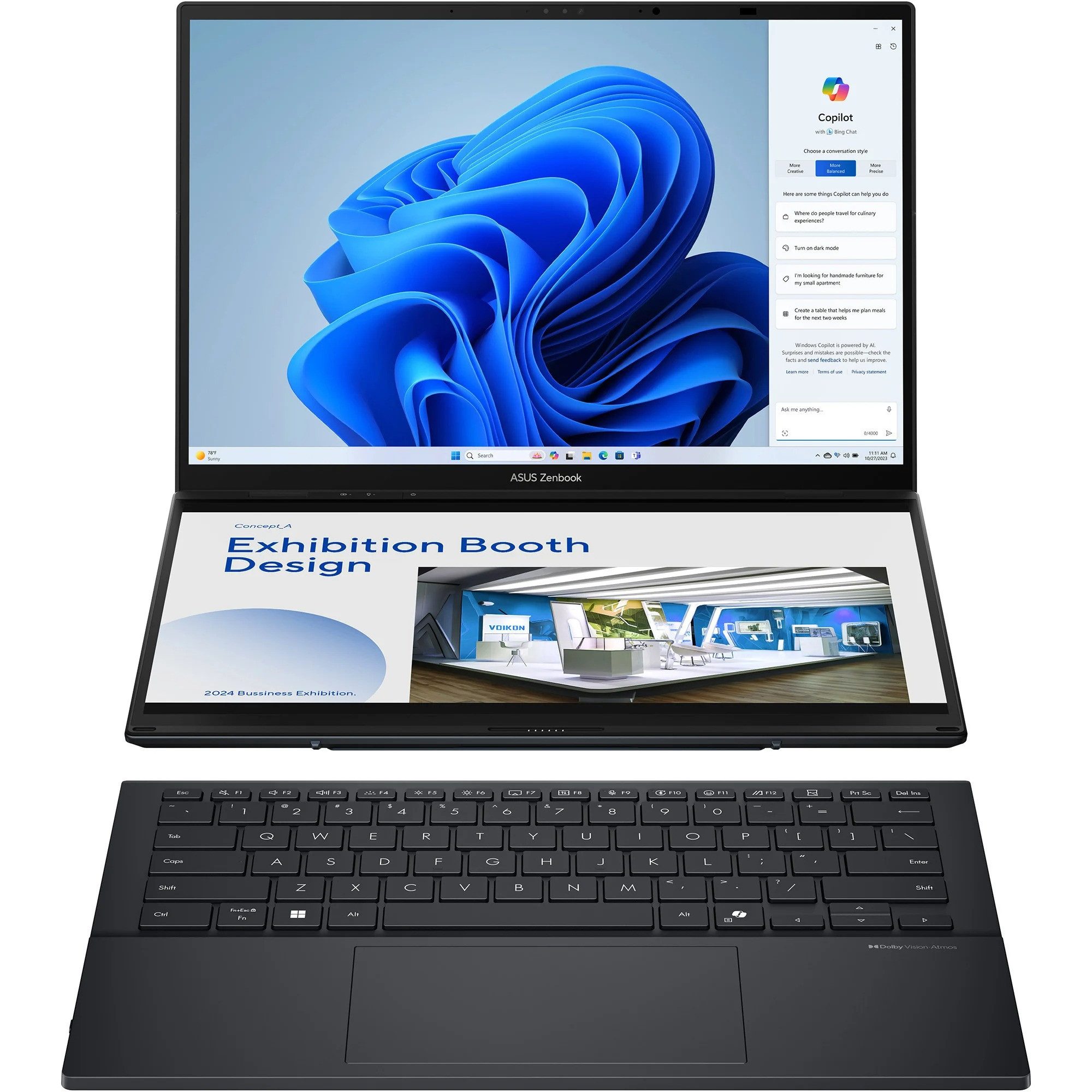 Asus Zenbook Duo UX8406CA Core Ultra 9 285H 5,4 GHz 16 GB RAM Win11 Home Notebook (35,6 cm/14 Zoll, Intel Core Ultra 9 285H, Intel Arc, 1000 GB SSD, Full HD Webcam, Thunderbolt 4, HDMI, Wi-Fi 7)