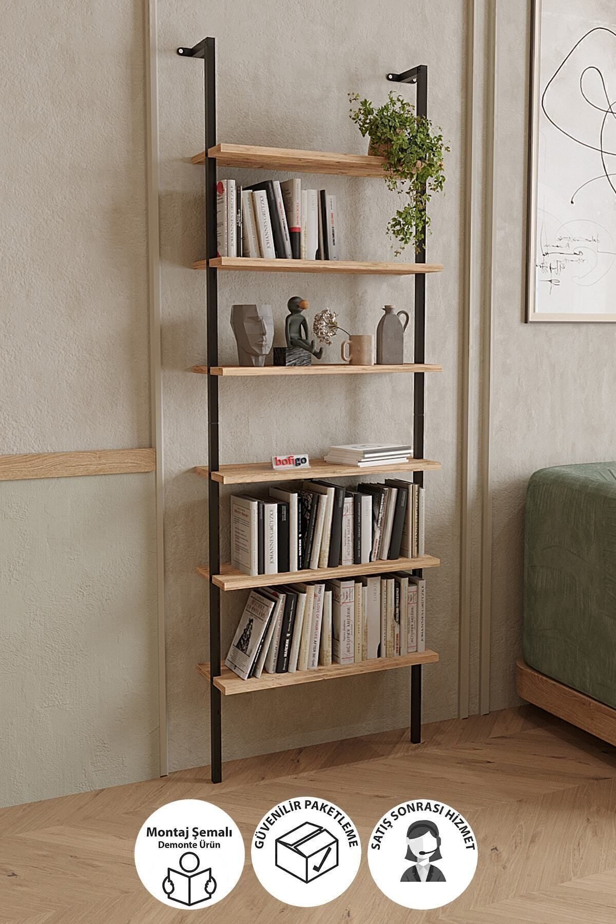 en.casa Standregal, wandmontiert, 6 Ablagen, schlankes Design 90730010