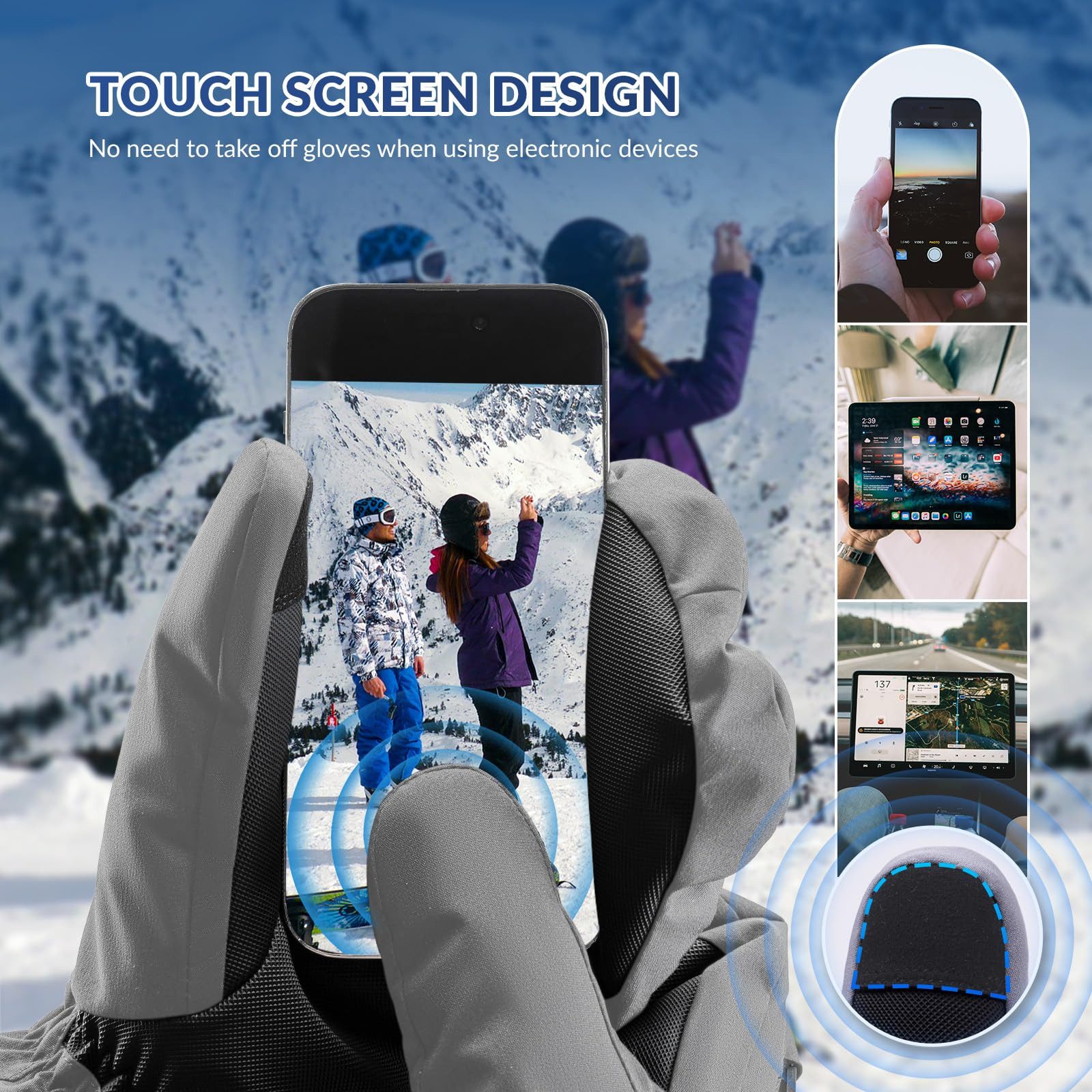 ROCKBROS Skihandschuhe Wärmend, Winddicht, Wasserdicht, Vollfinger Handschuhe mit Touchscreen Touch screen function