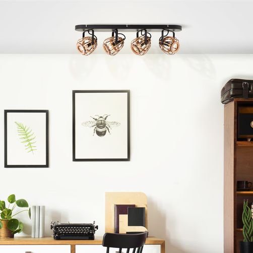 Brilliant Deckenstrahler Nikka, ohne Leuchtmittel, 4 flammig, 20 cm Höhe, 72 cm Breite, E14, Metall/Rattan, schwarz/natur
