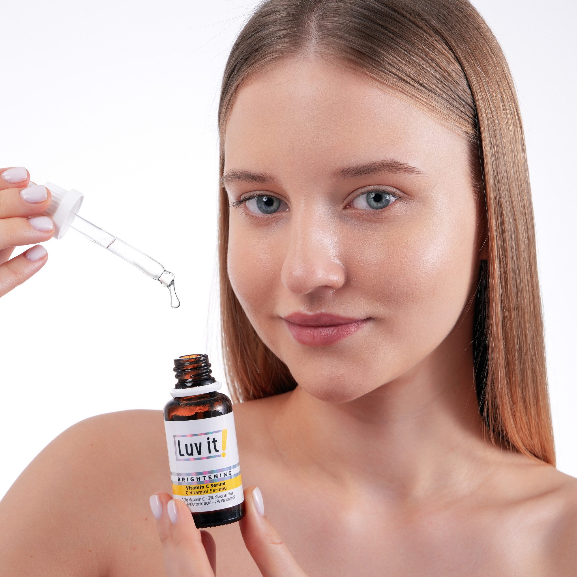 Luv it! Gesichtsserum Vitamin C Serum 10% –Gesichtsserum mit Niacinamid, gegen Pigmentflecken & Pickelmale – für strahlende, ebenmäßige Haut, 30 ml, 1-tlg., Hyaluronsäure & Panthenol