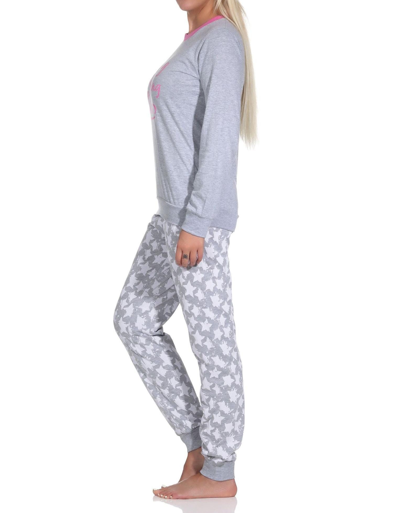 Normann Pyjama Normann Damen Schlafanzug mit Bündchen in wunderschöner Sternenoptik – Bild 2 von 4